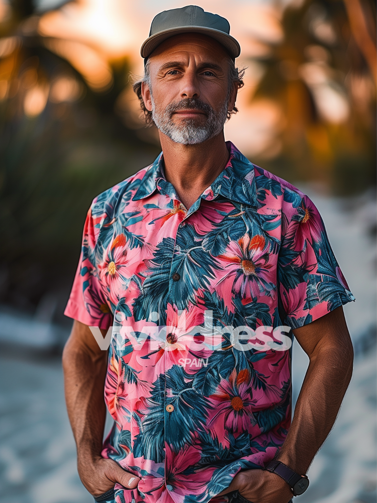 Men's Casual Flowers Print Beach Summer Holiday Short Sleeve Shirt
