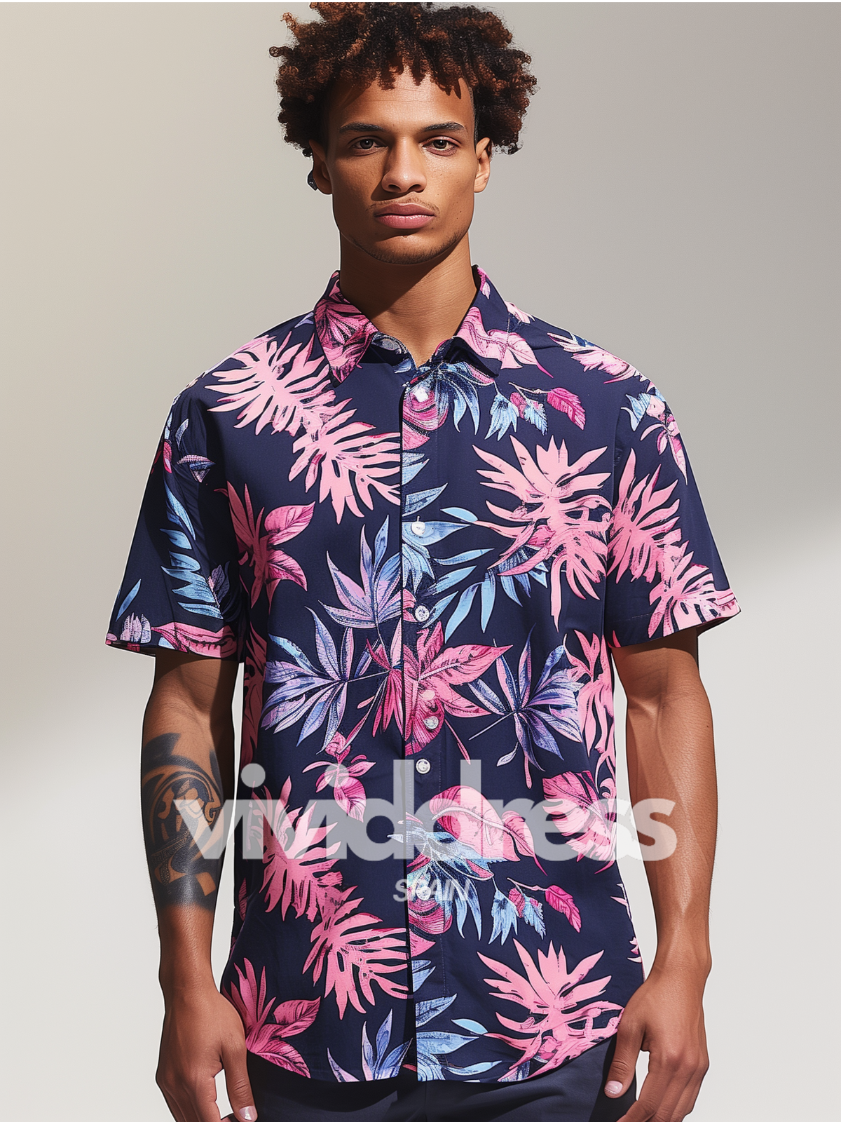 Men's Floral Print Blue Beach Summer Holiday Short Sleeve Shirt