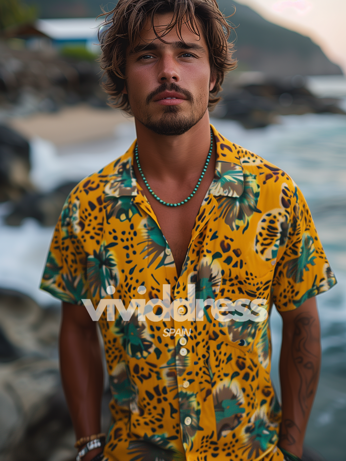 Men's Floral Print Yellow Beach Summer Holiday Short Sleeve Shirt