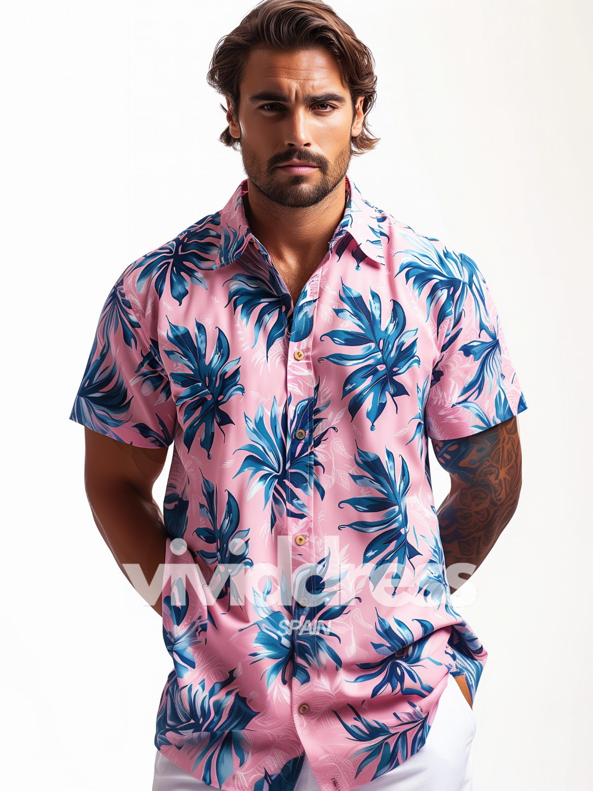 Men's Casual Leaf Print Beach Summer Holiday Short Sleeve Shirt