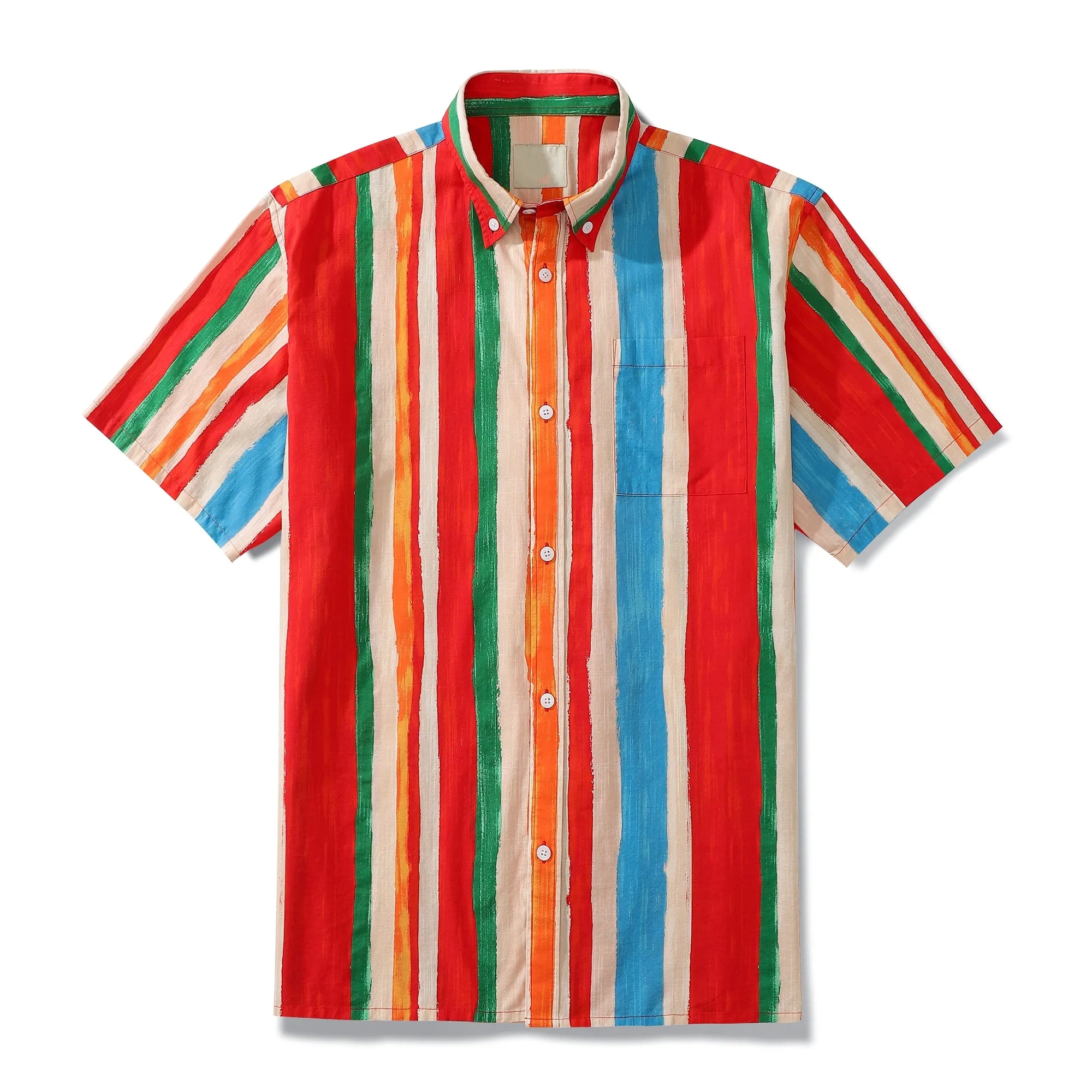 Men's Colorful Stripe Hawaiian Holiday Short Sleeve Shirt
