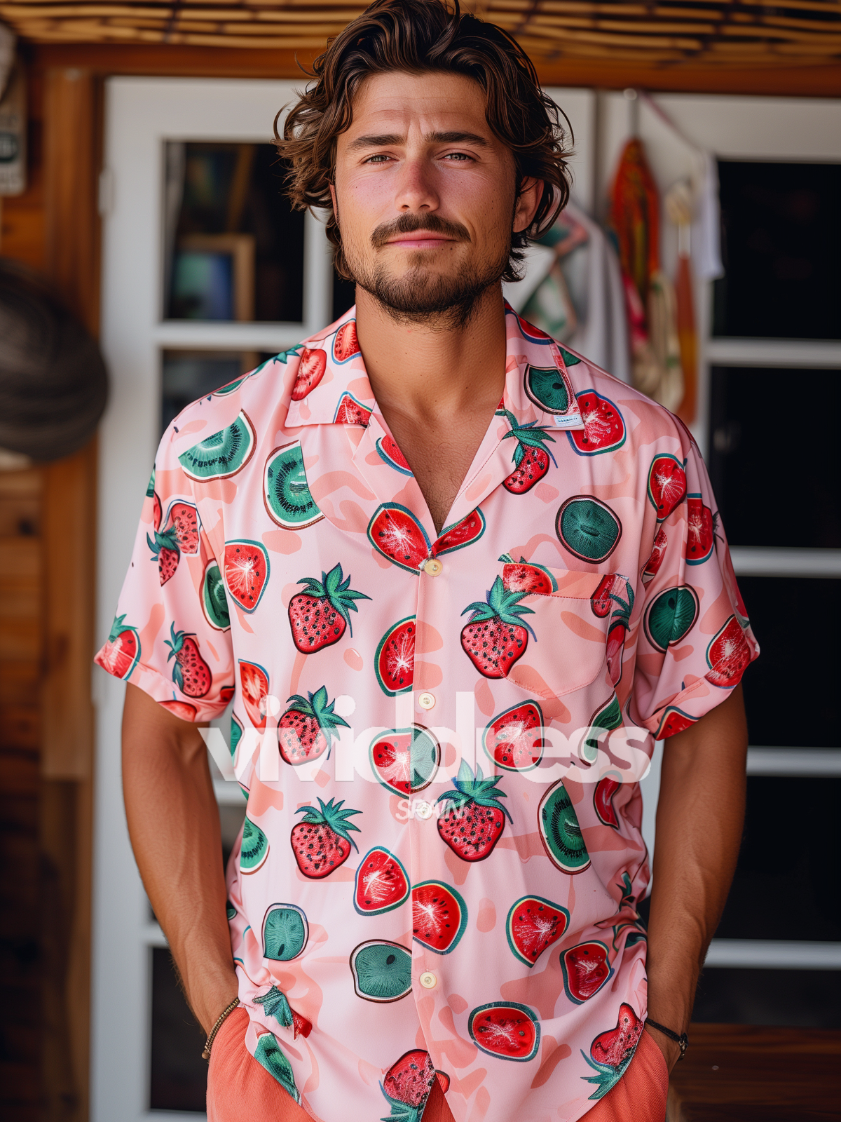 Men's Casual Fruit Print Beach Summer Holiday Short Sleeve Shirt