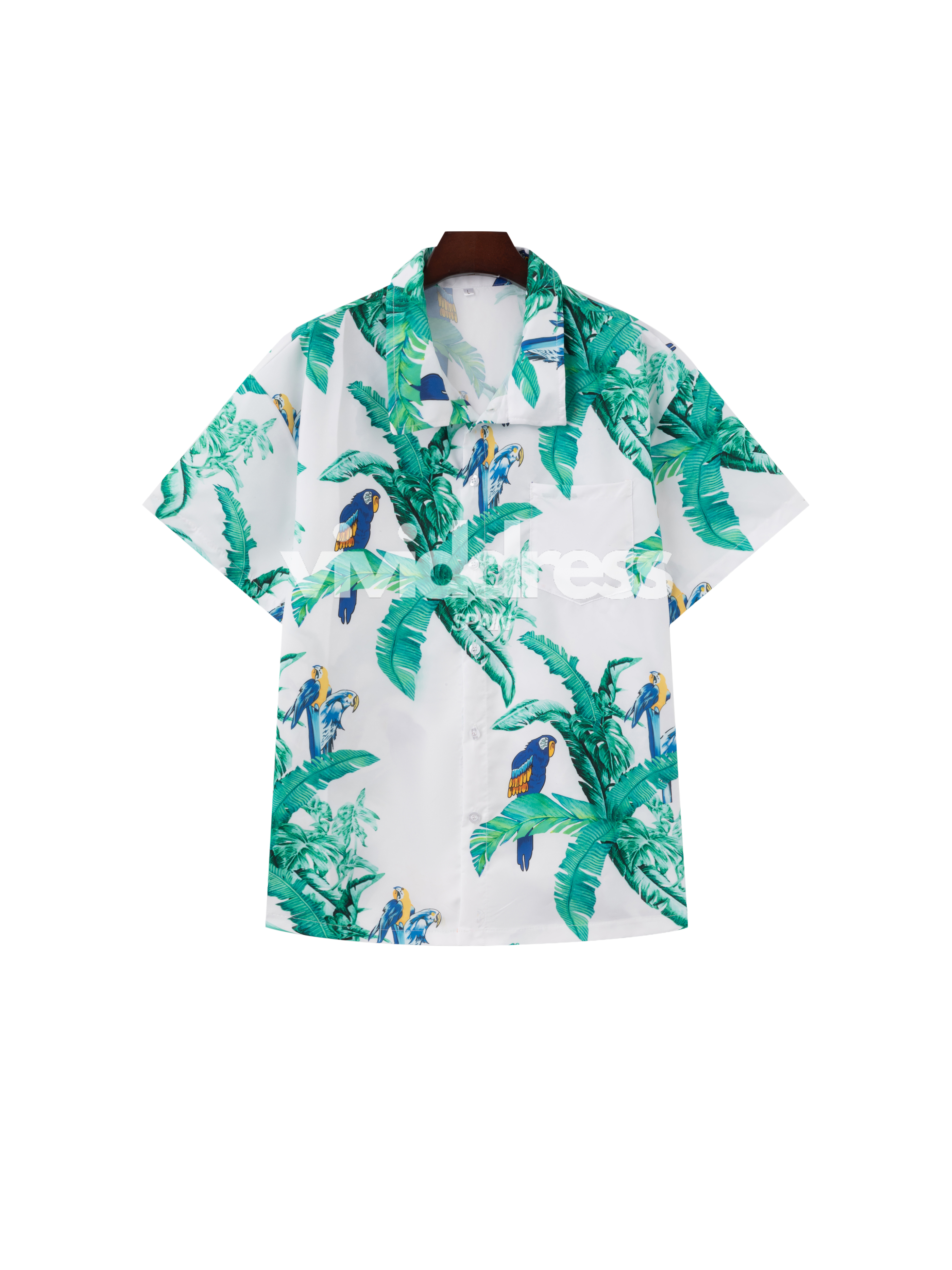 Men's Parrot Print Beach Hawaiian Holiday Short Sleeve Shirt