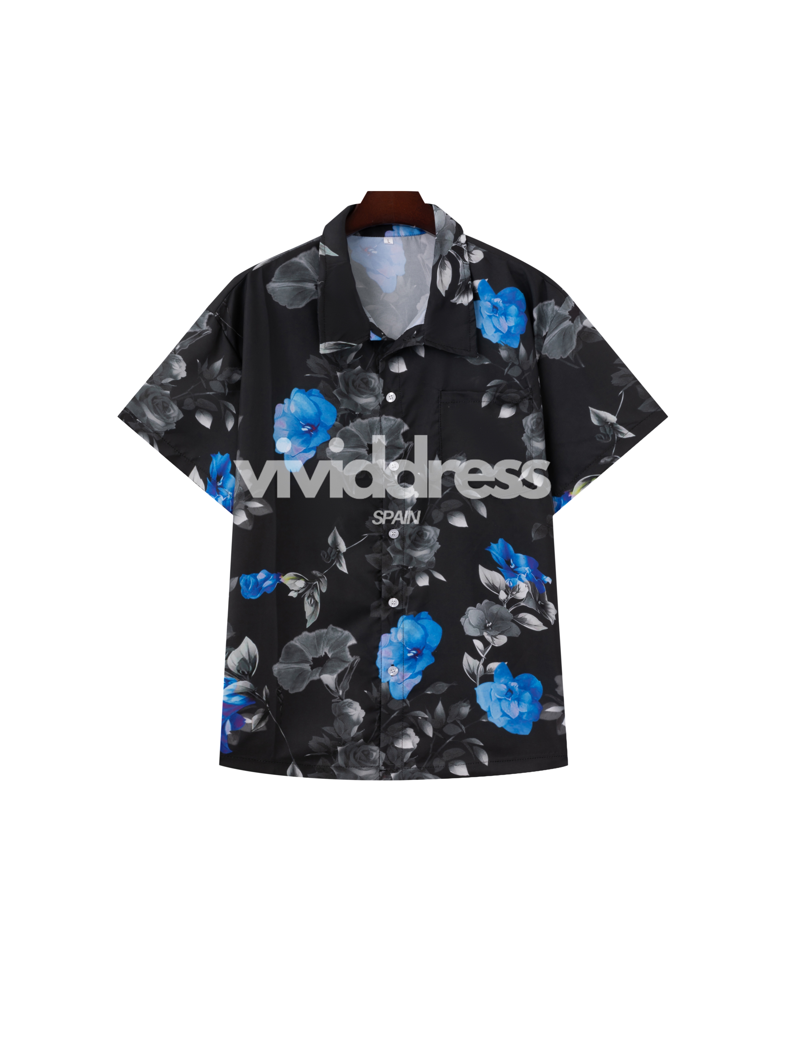 Men's Floral Print Black Summer Holiday Short Sleeve Shirt