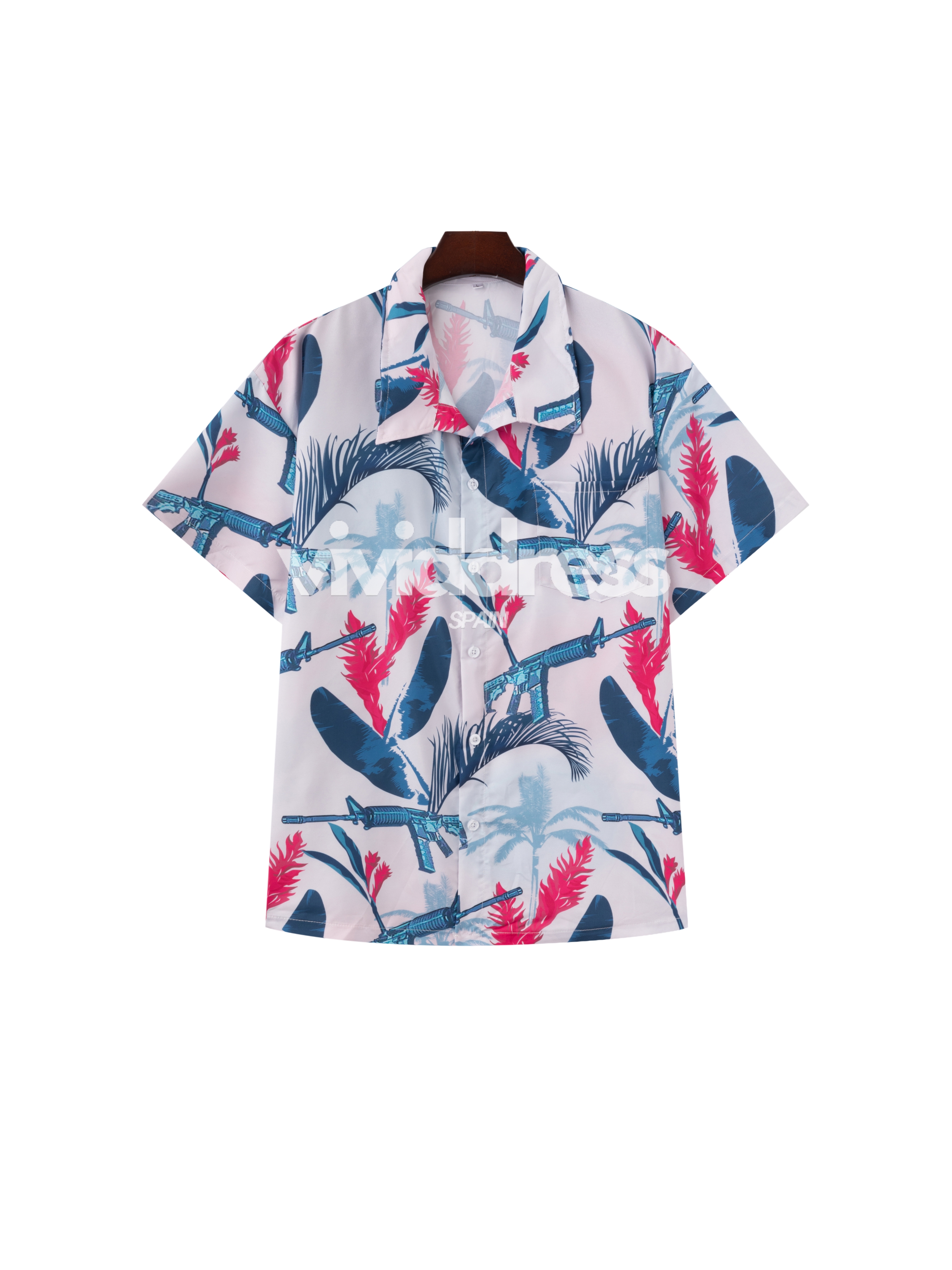 Men's Gun & Feather Print Beach Hawaiian Holiday Short Sleeve Shirt