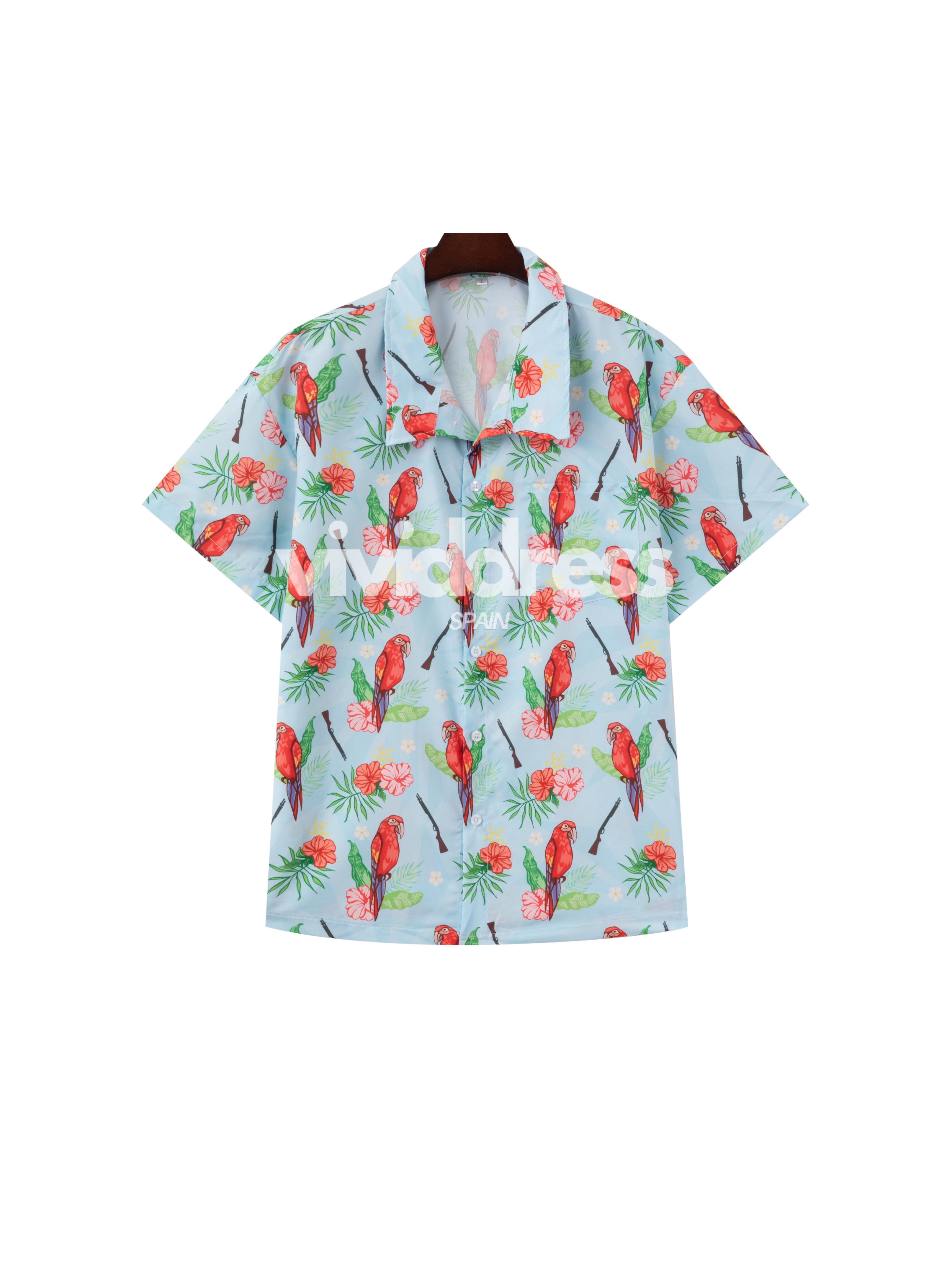 Men's Gun & Bird Print Beach Hawaiian Holiday Short Sleeve Shirt