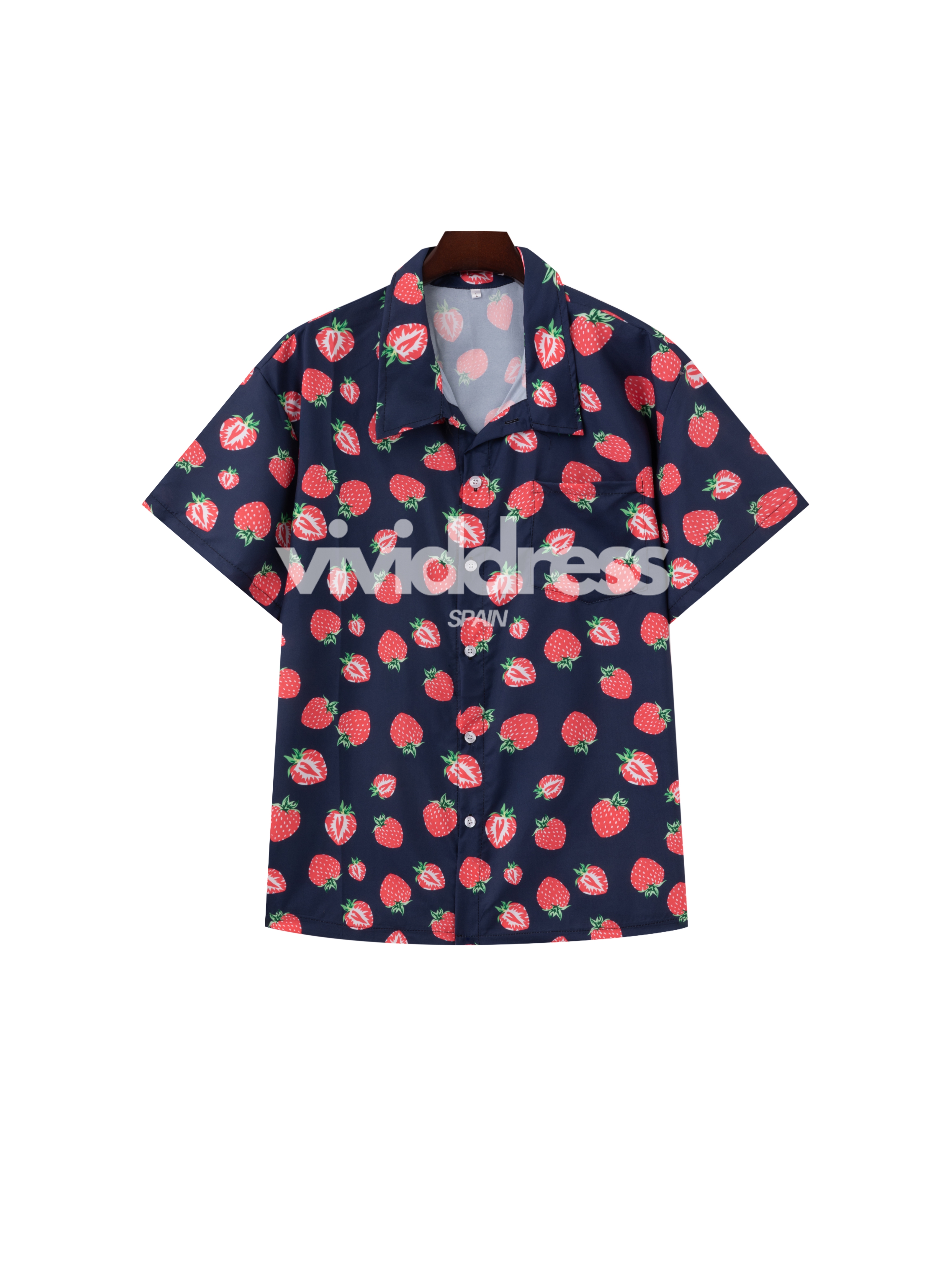 Men's Strawberry Print Beach Hawaiian Holiday Short Sleeve Shirt