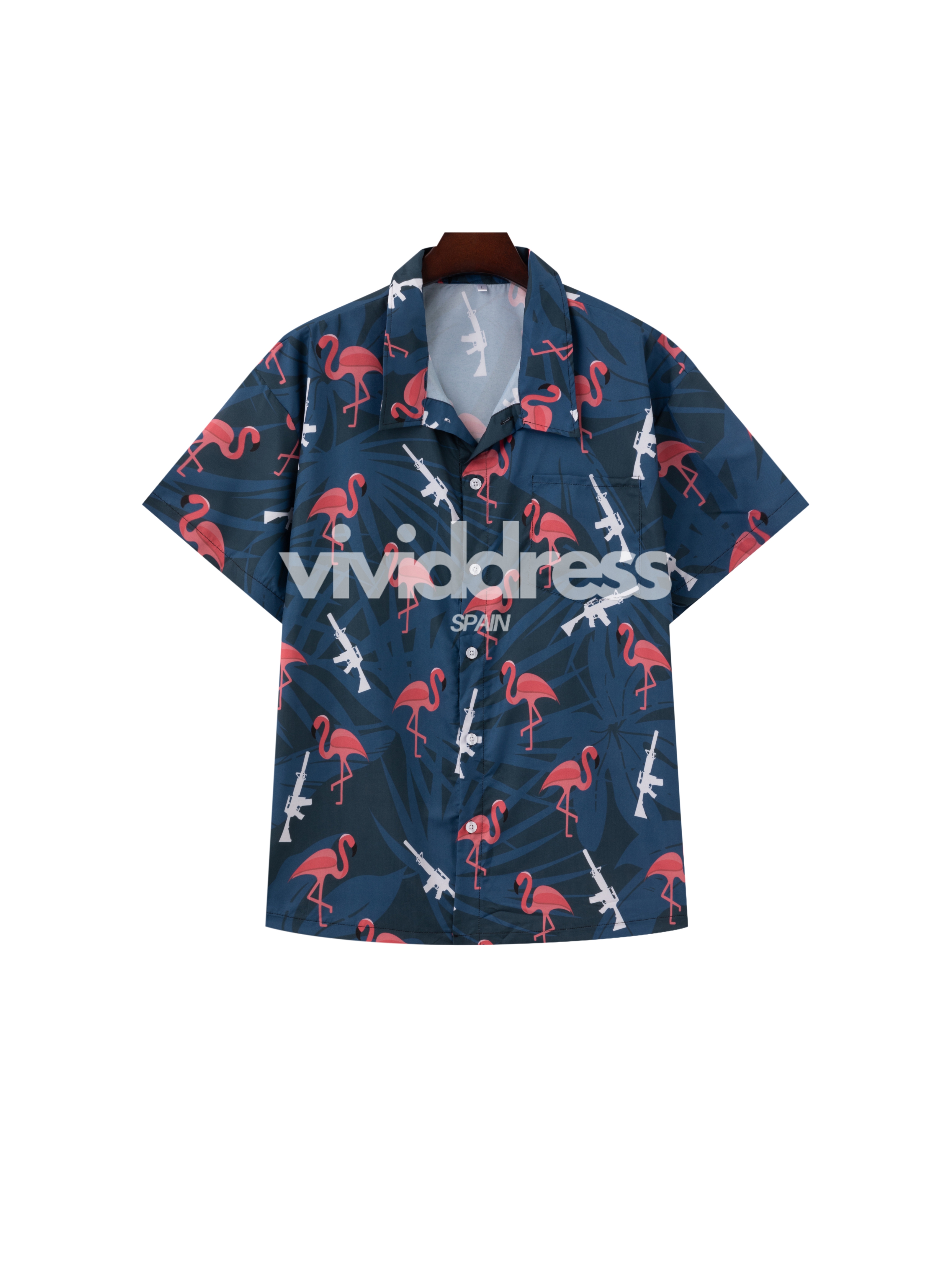 Men's Gun & Feather Print Beach Hawaiian Holiday Short Sleeve Shirt