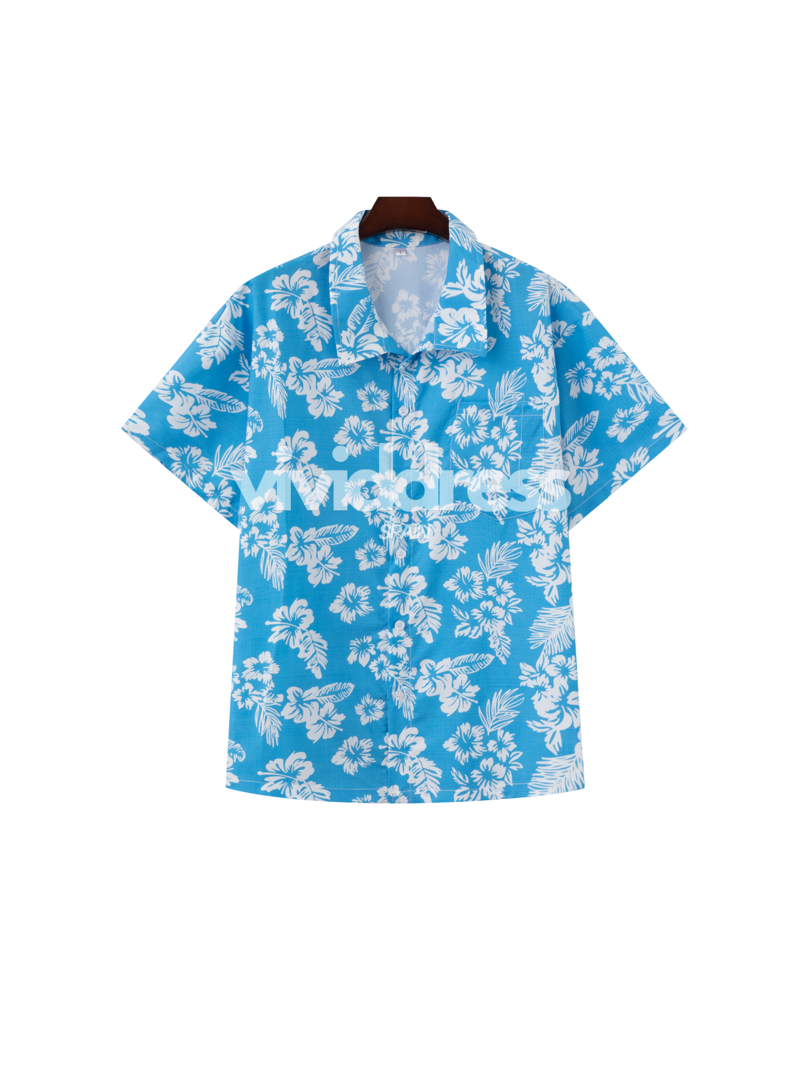 Men's Floral Print Blue Summer Holiday Short Sleeve Shirt