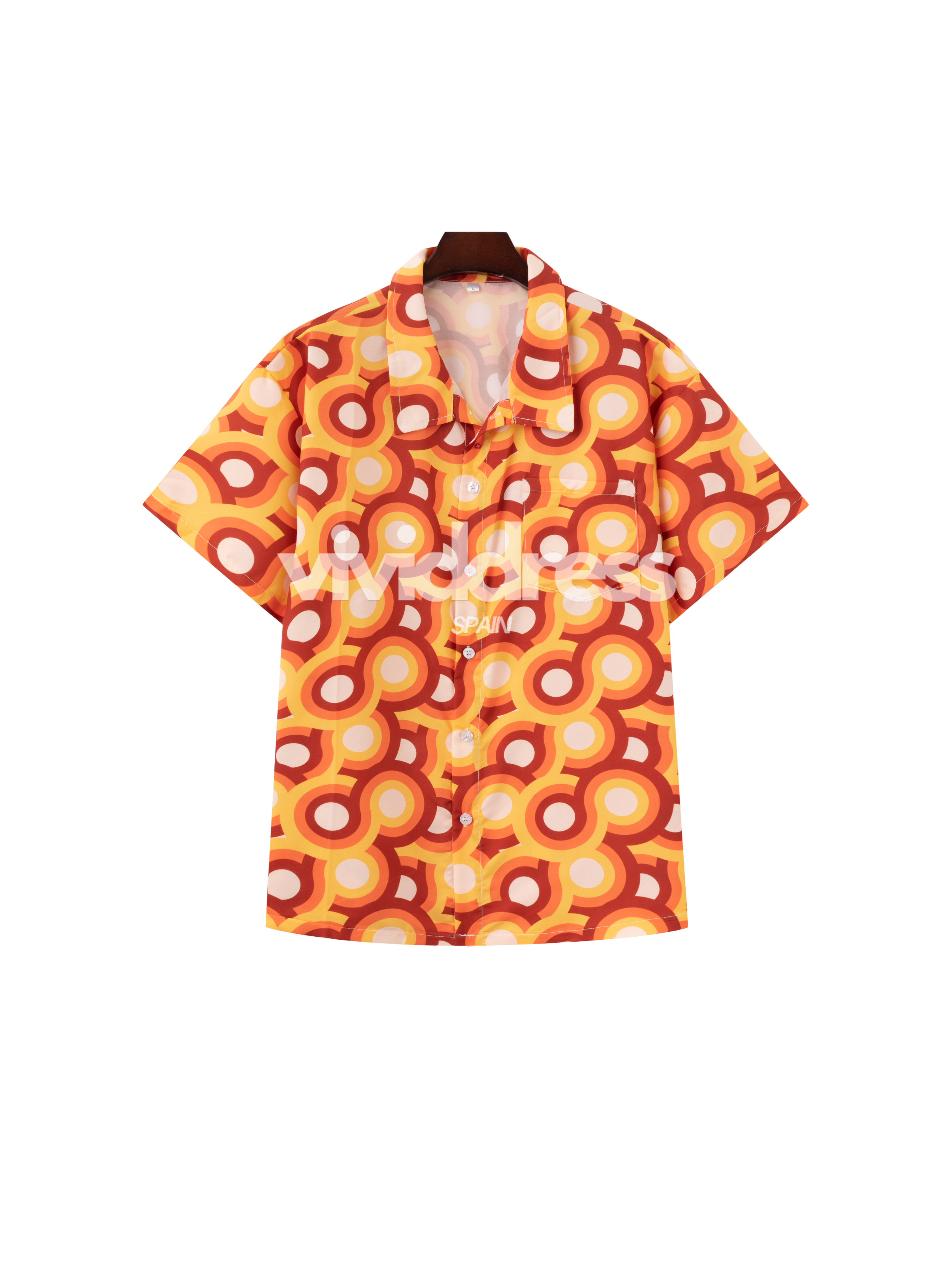 Men's Floral Print Orange Beach Hawaiian Holiday Short Sleeve Shirt