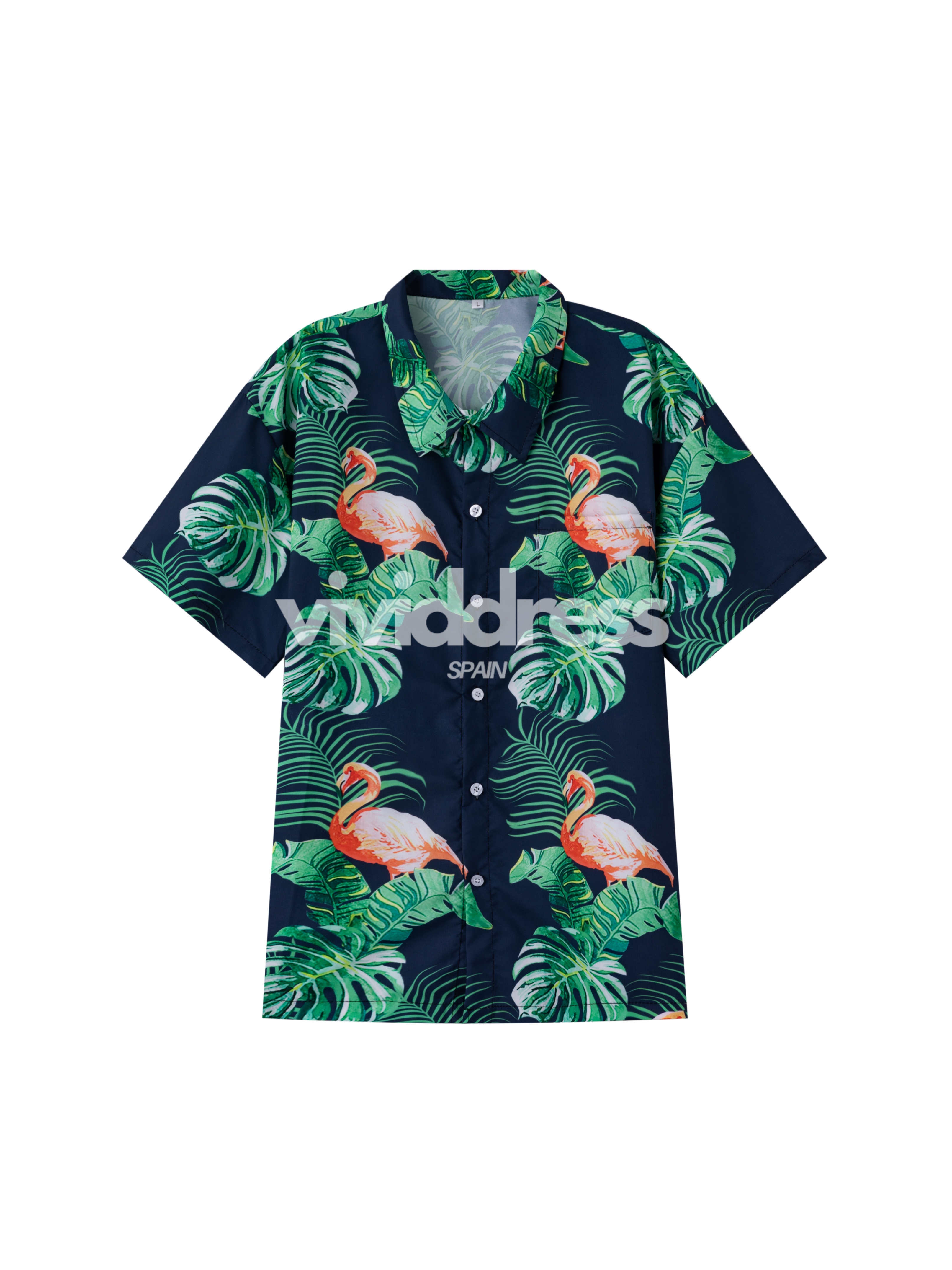 Men's Casual Flamingo Print Beach Summer Holiday Short Sleeve Shirt
