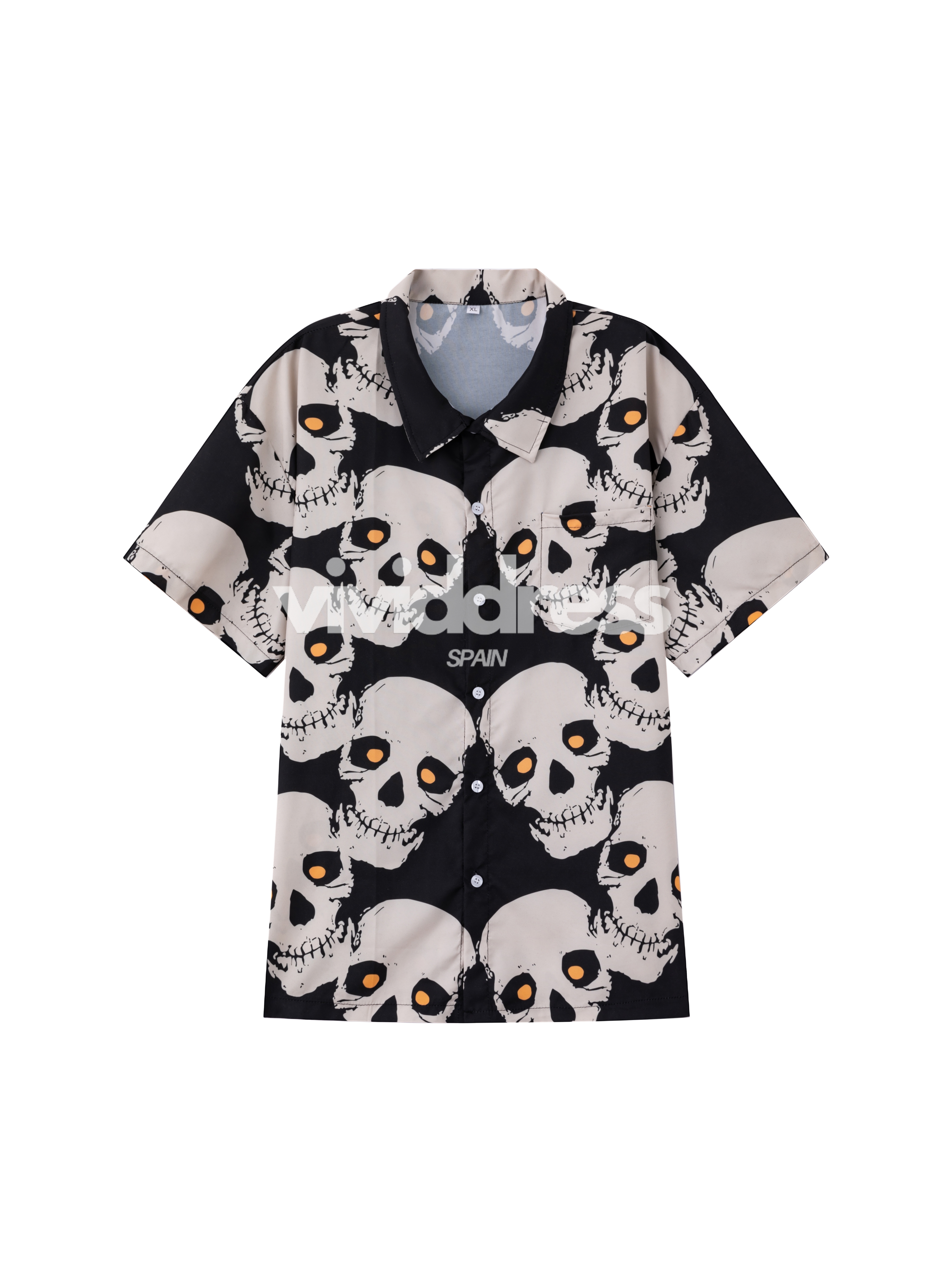 Men's Casual Skull Print Beach Hawaiian Holiday Short Sleeve Shirt