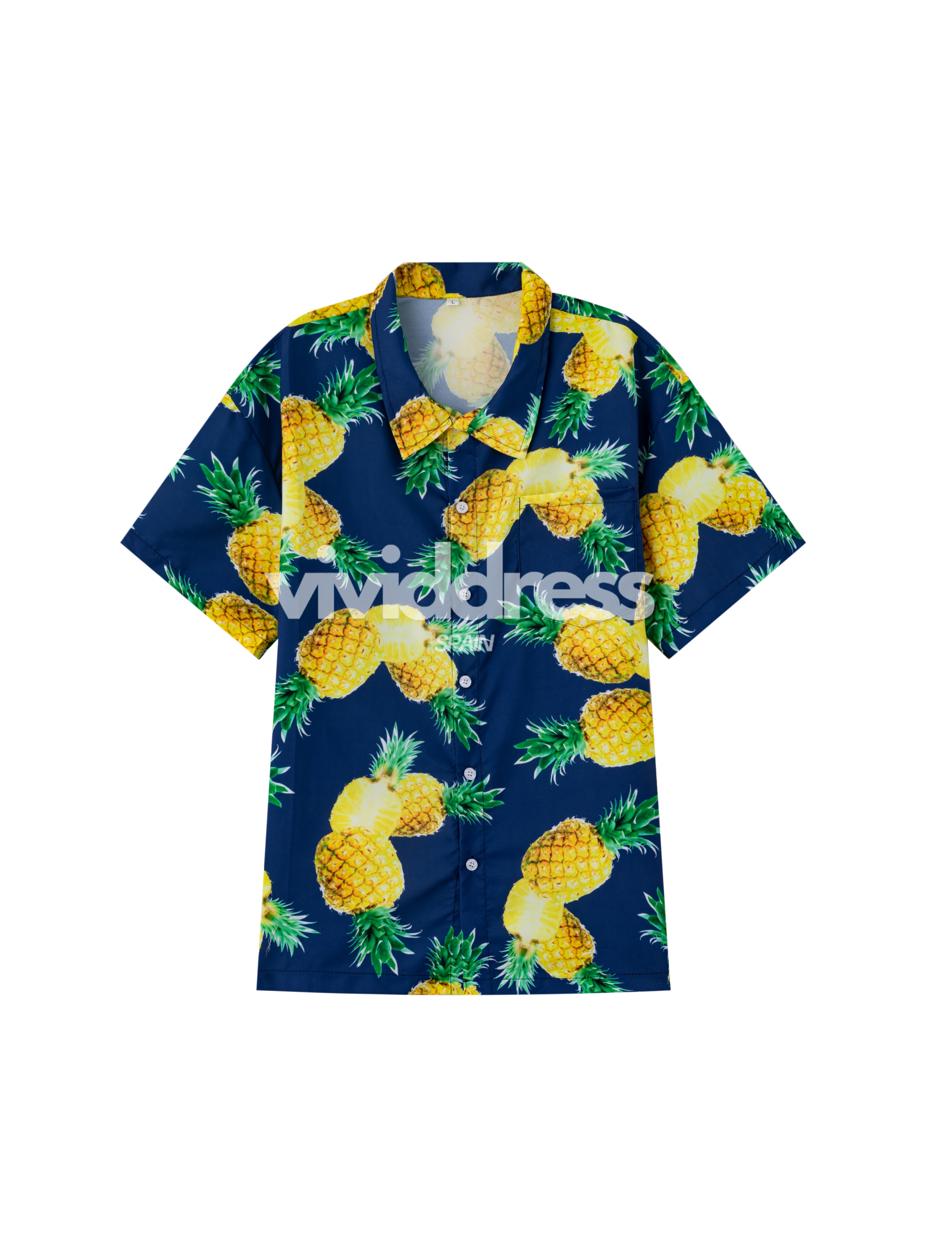 Men's Tropical Pineapple Print Beach Summer Holiday Short Sleeve Shirt