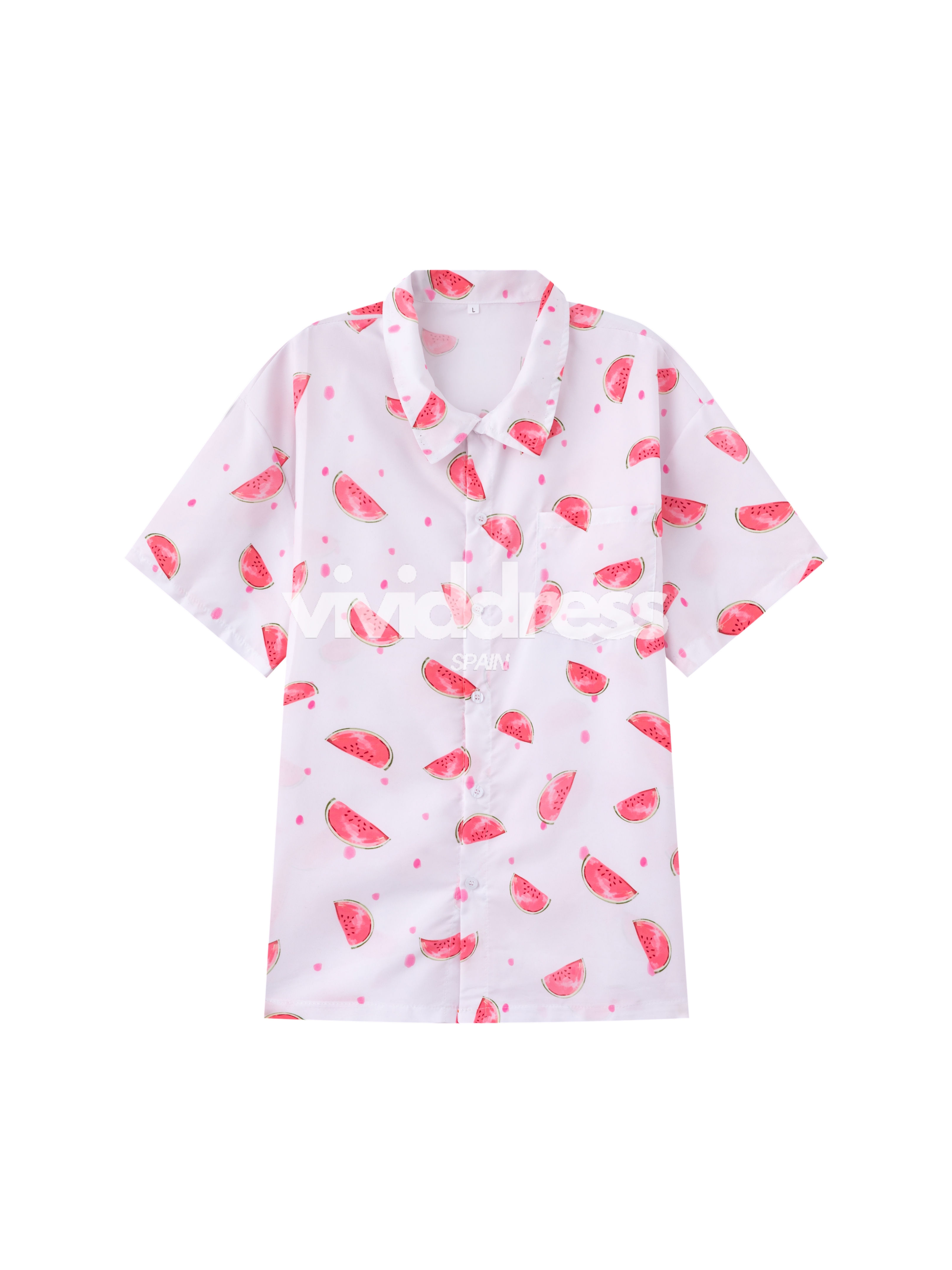 Men's Casual Watermelon Print Beach Hawaiian Holiday Short Sleeve Shirt