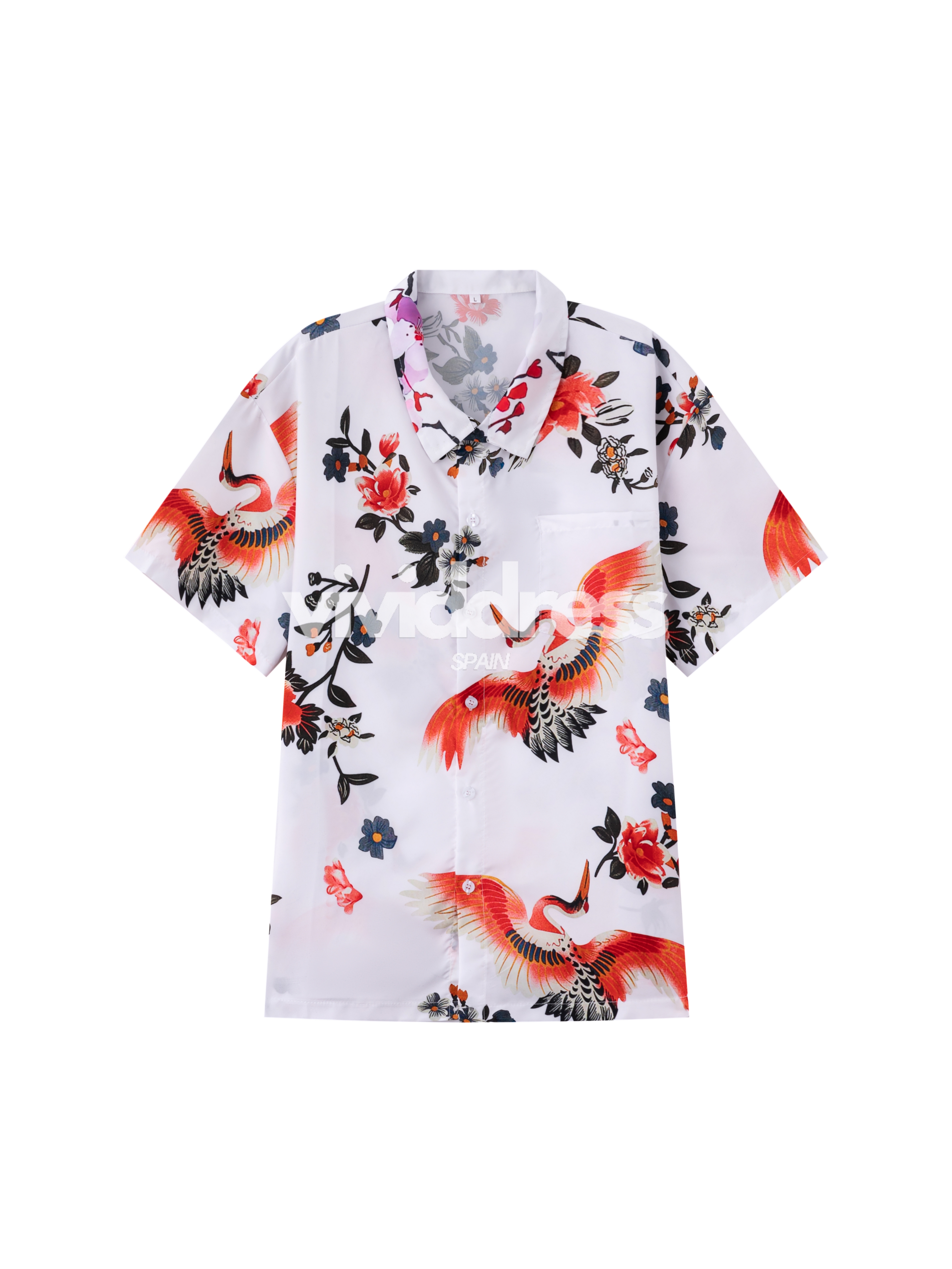Men's Casual Crane Bird Print Beach Summer Holiday Short Sleeve Shirt