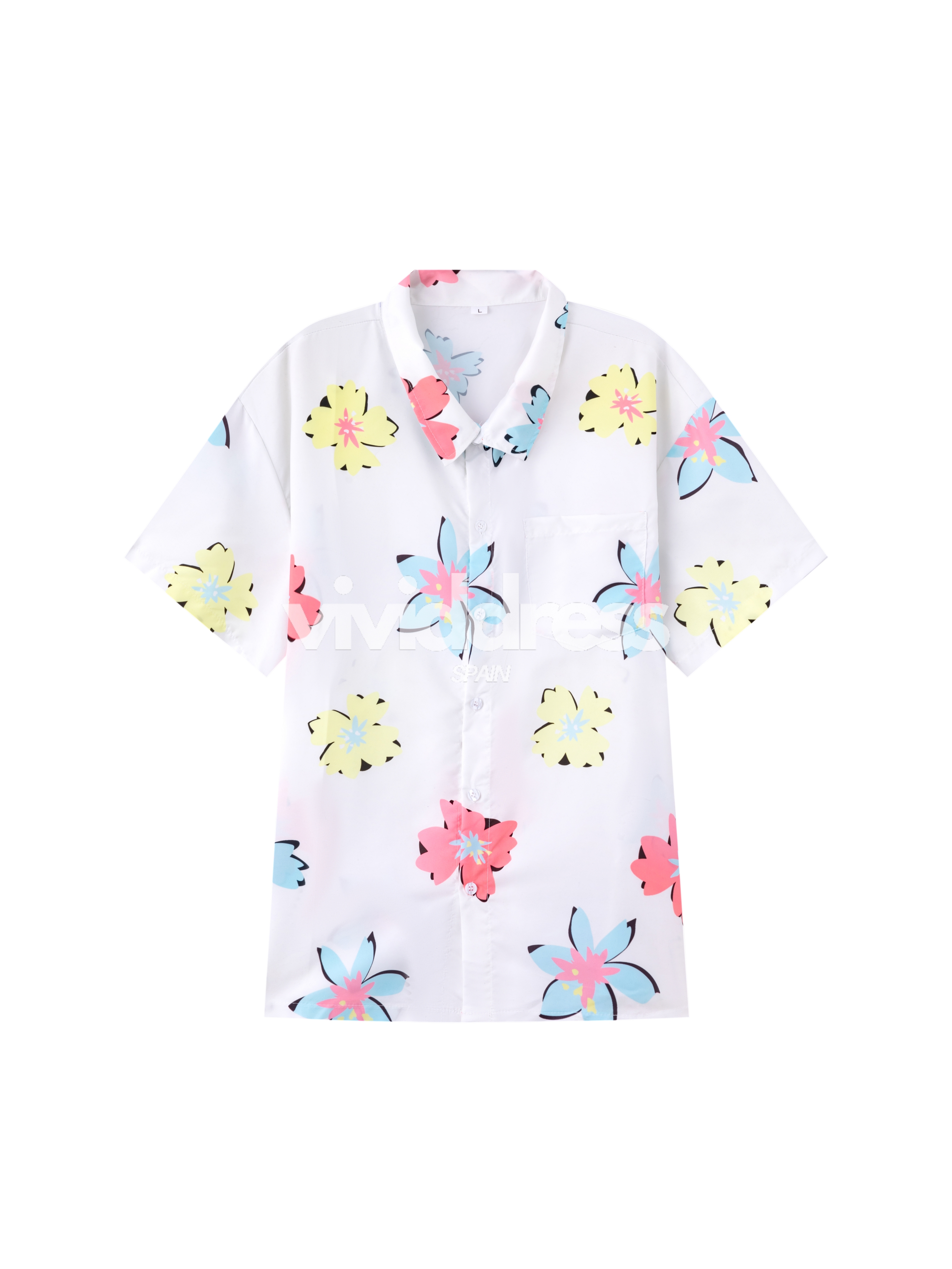 Men's Floral Print White Beach Hawaiian Holiday Short Sleeve Shirt