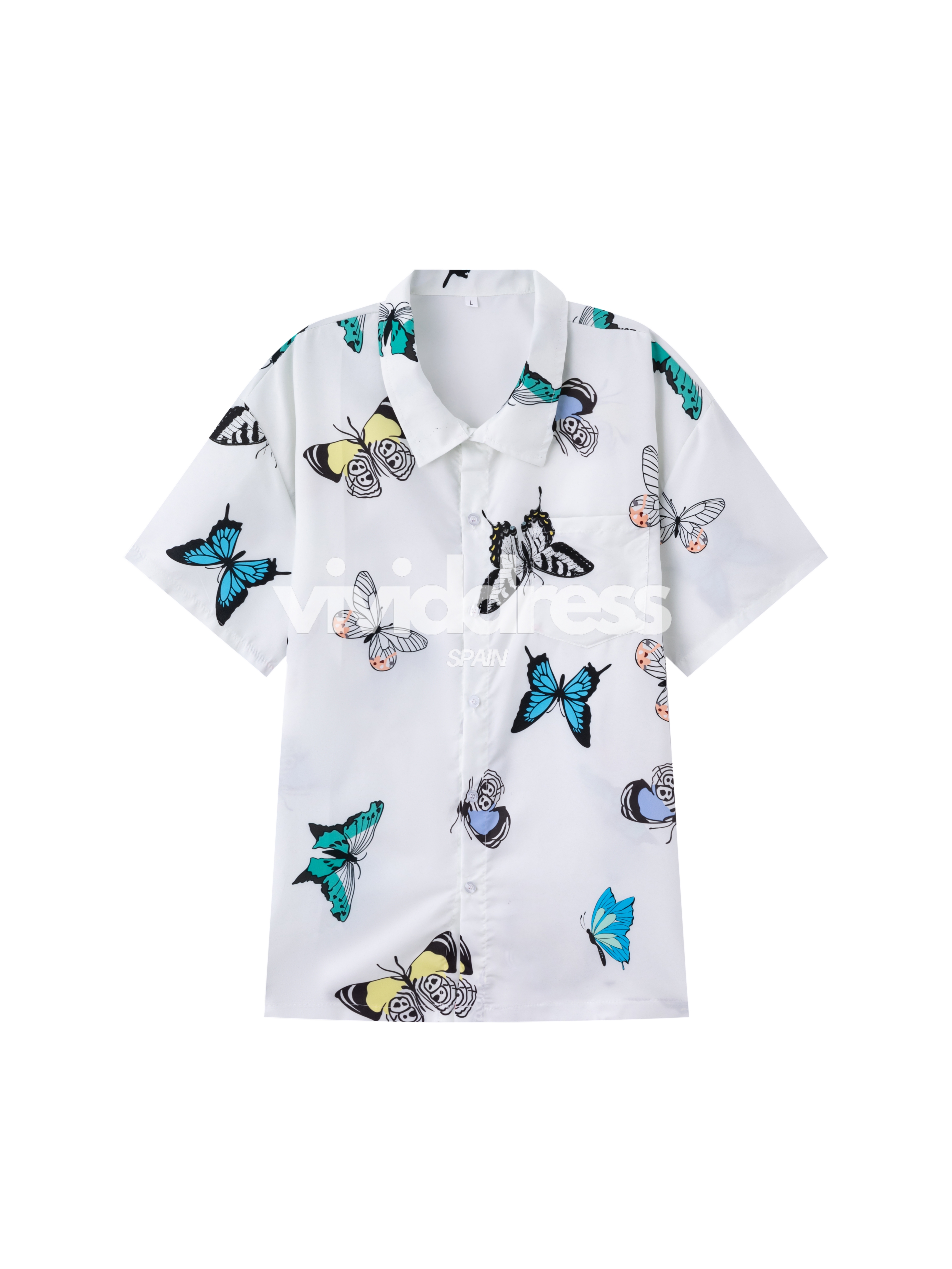 Men's Casual Butterfly Print Beach Summer Holiday Short Sleeve Shirt