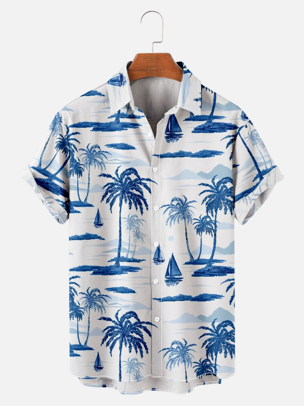 Men's Casual Hawaiian Blue Coconut Print Cozy Shirt
