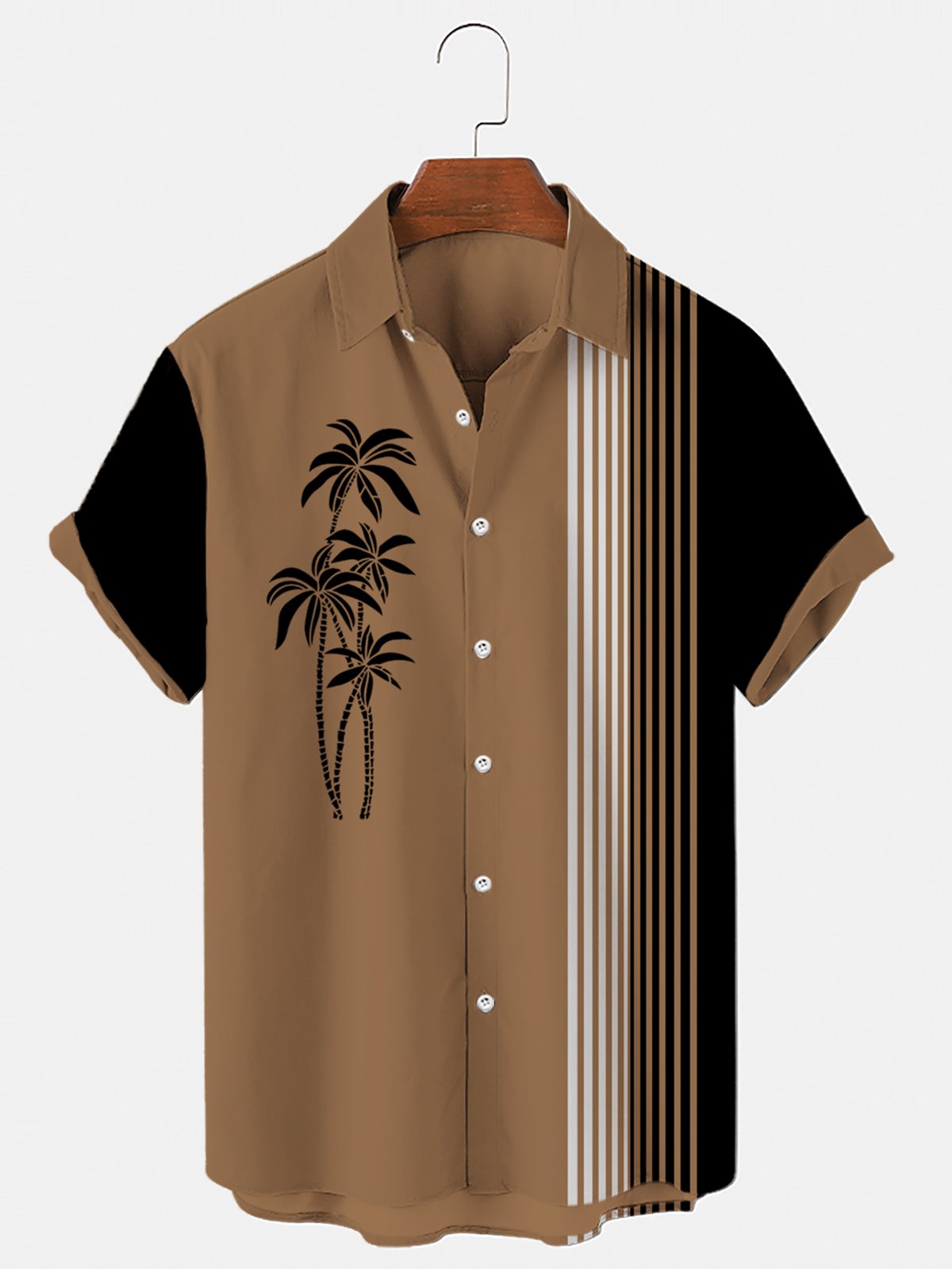 Men's Vintage Casual Palm Tree Print Striped Hawaiian Shirts