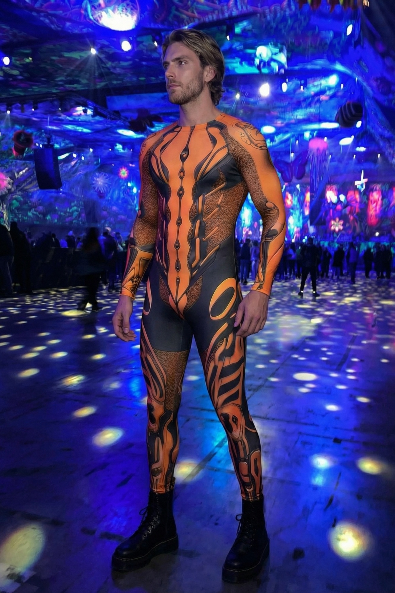 Futuristic Rave Orange Bodysuit AS002
