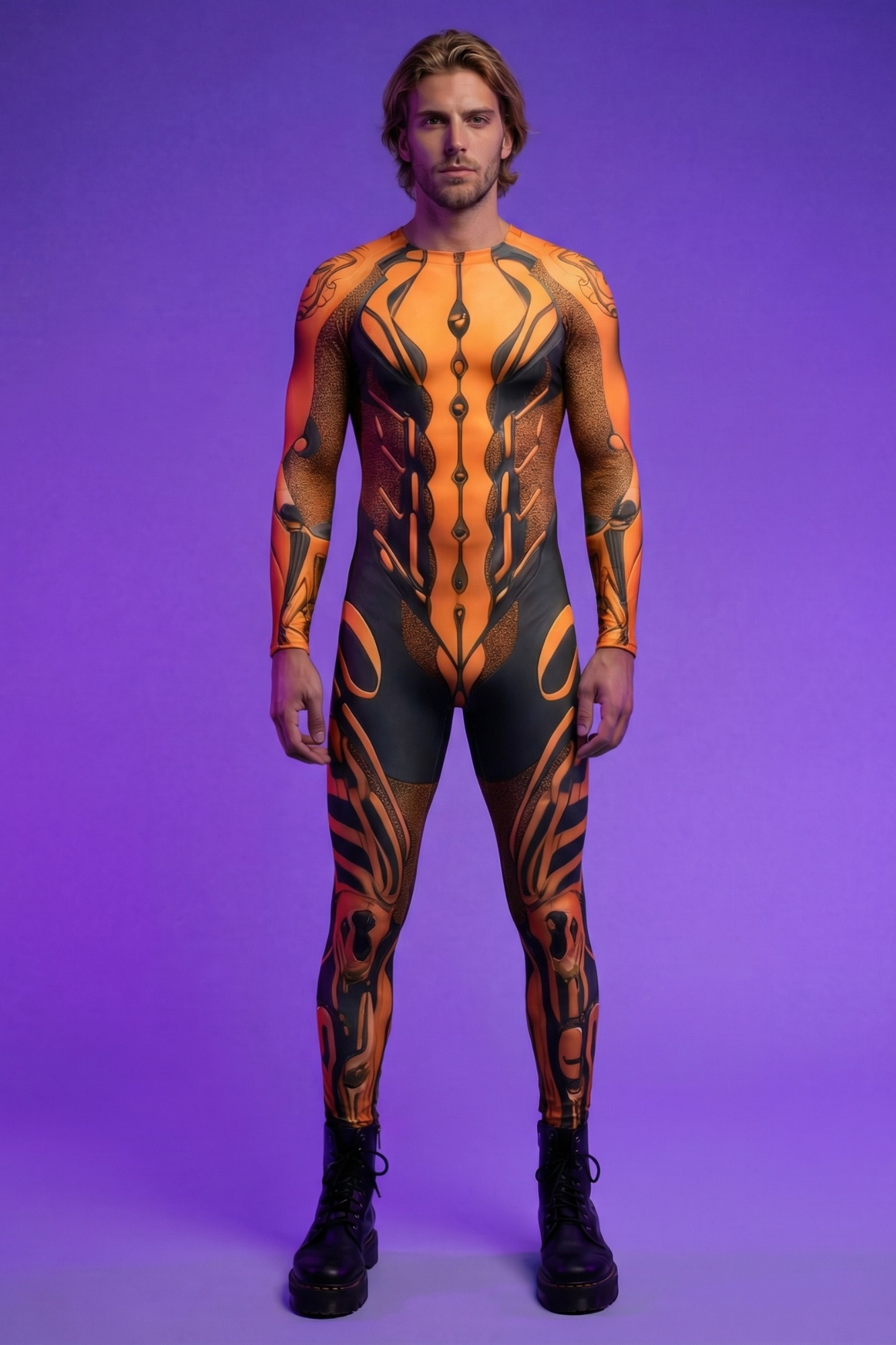 Futuristic Rave Orange Bodysuit AS002
