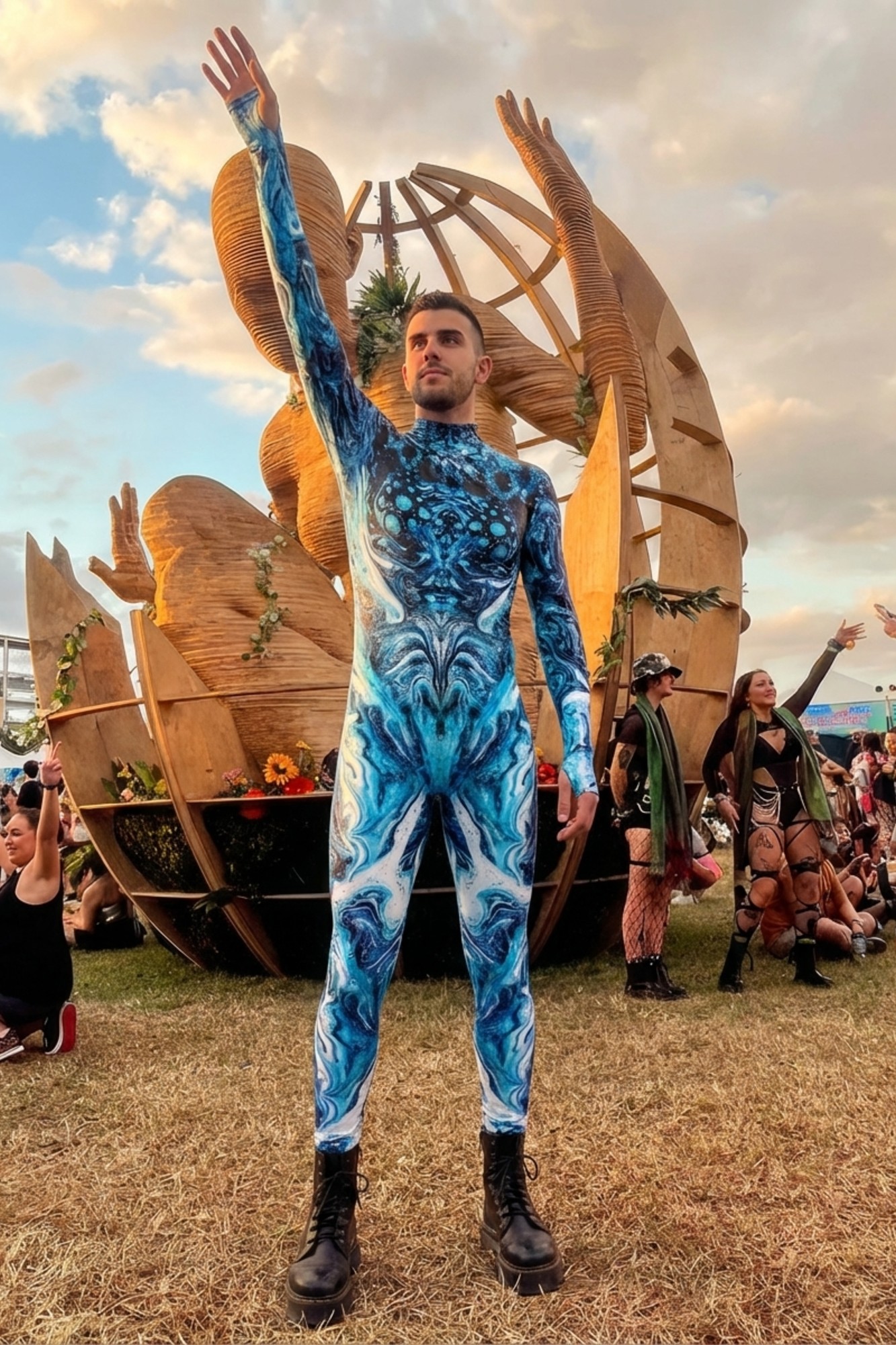 Euphoric Blue Marbled Bodysuit VV007