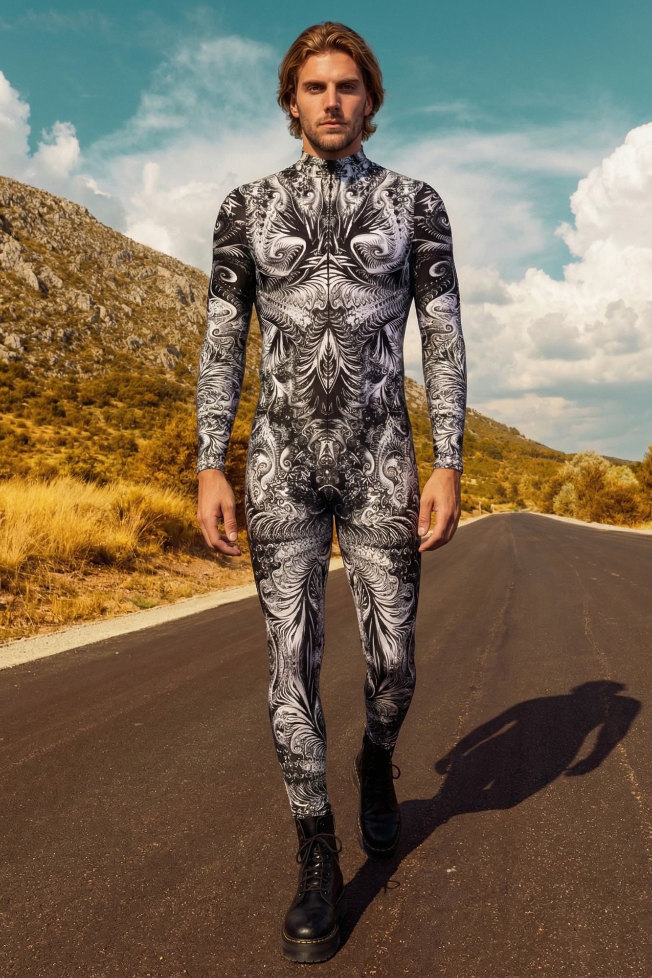 Hypnotic Fractal Print Bodysuit VV070