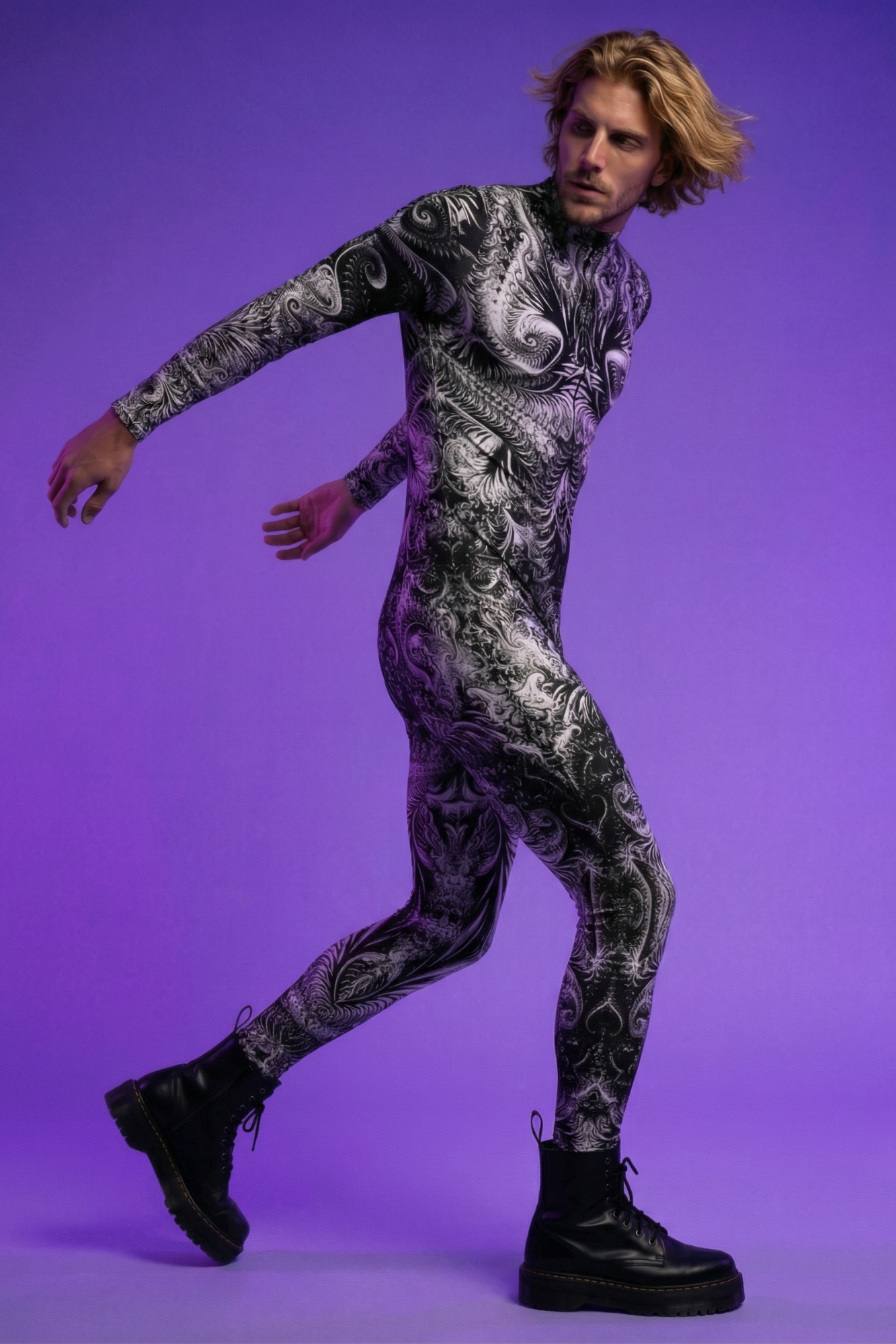 Hypnotic Fractal Print Bodysuit VV070