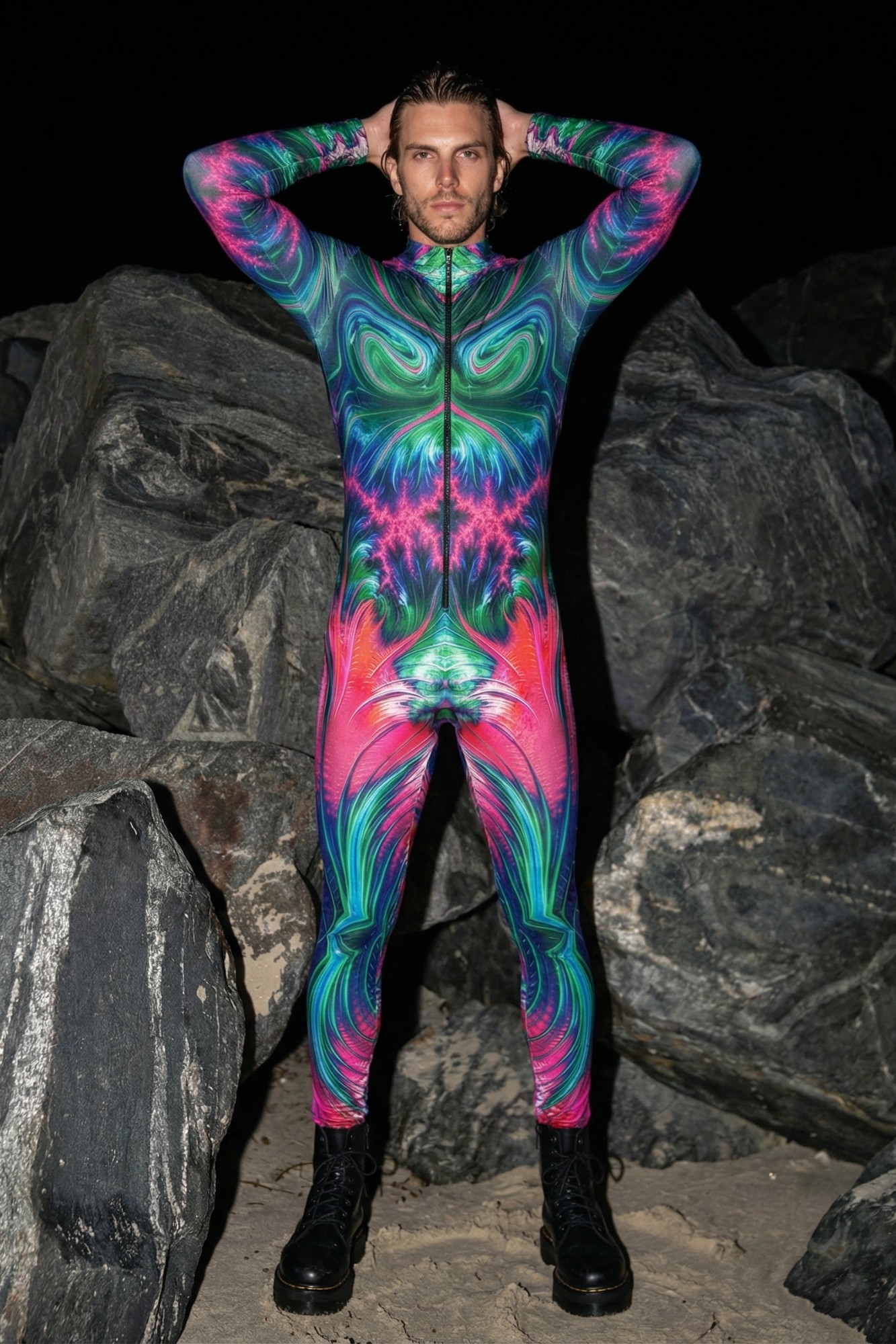 Euphoric Fractal Print Catsuit VV087