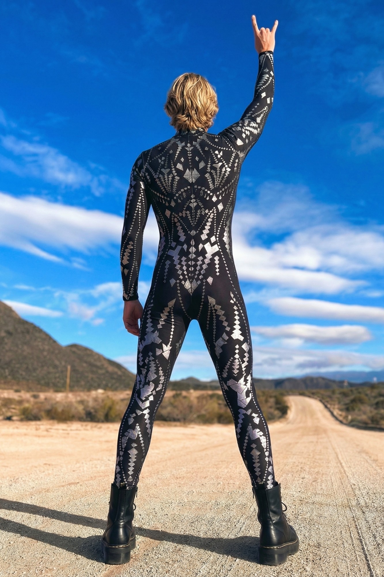 Cosmic Shaman Silver Geometric Bodysuit VV376