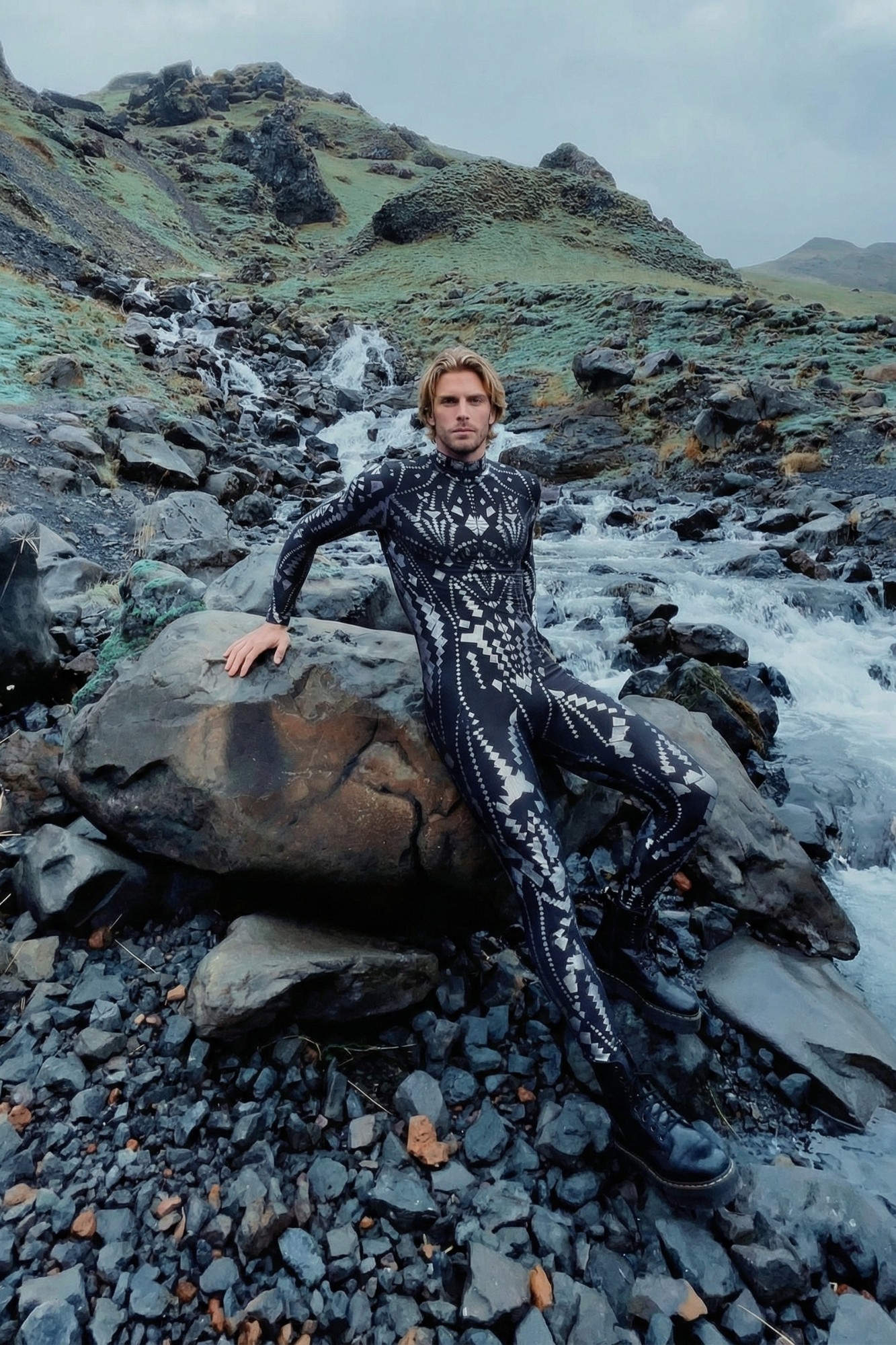 Cosmic Shaman Silver Geometric Bodysuit VV376