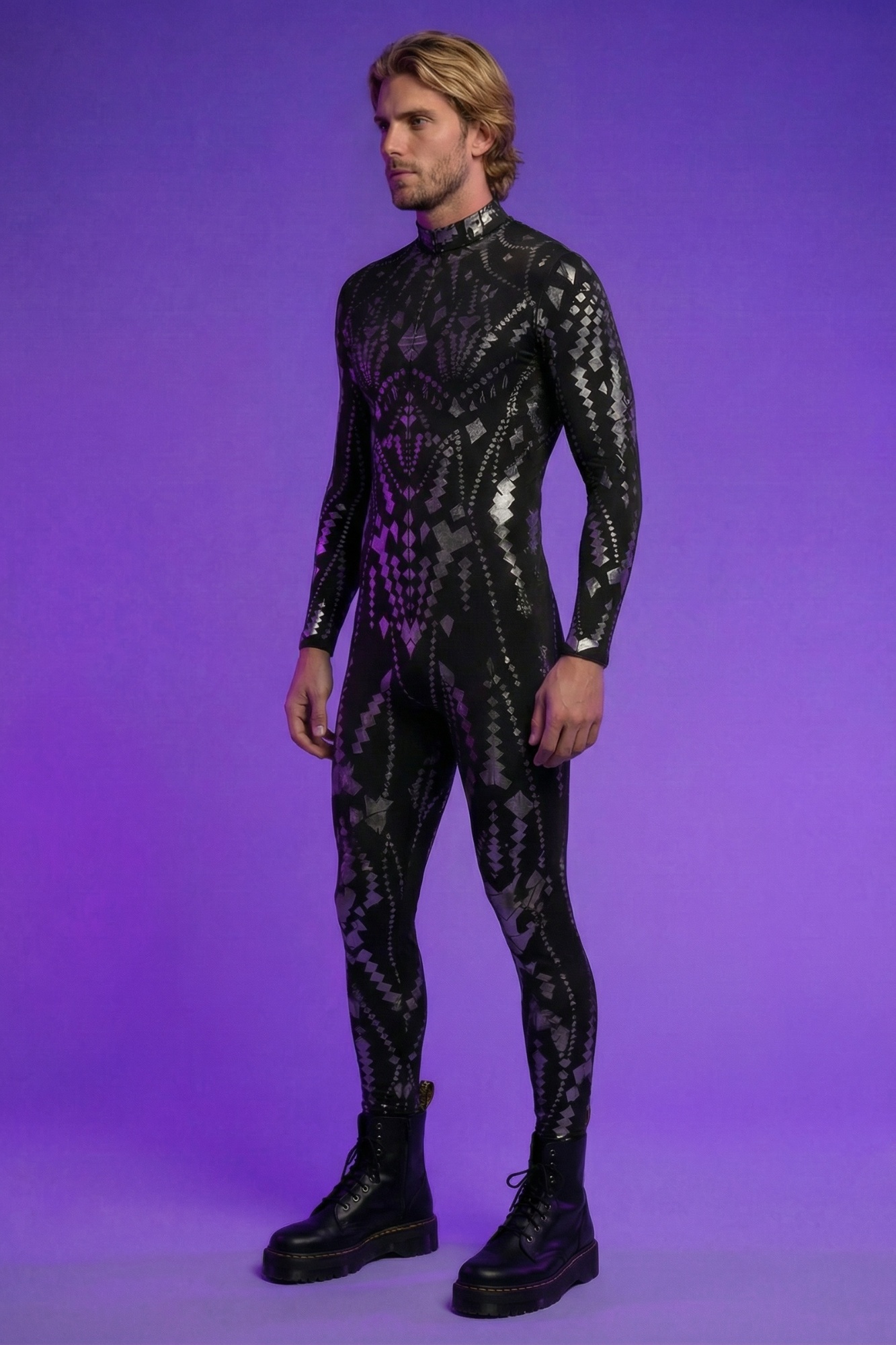 Cosmic Shaman Silver Geometric Bodysuit VV376