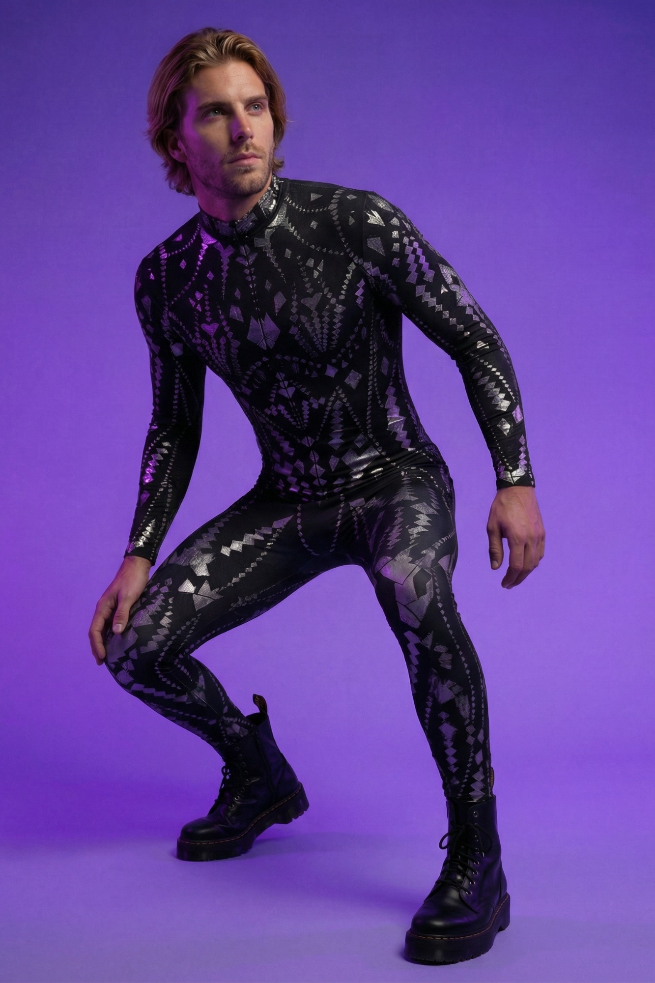 Cosmic Shaman Silver Geometric Bodysuit VV376