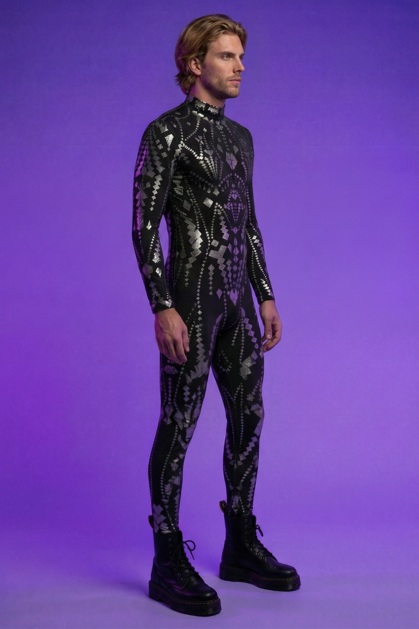 Cosmic Shaman Silver Geometric Bodysuit VV376
