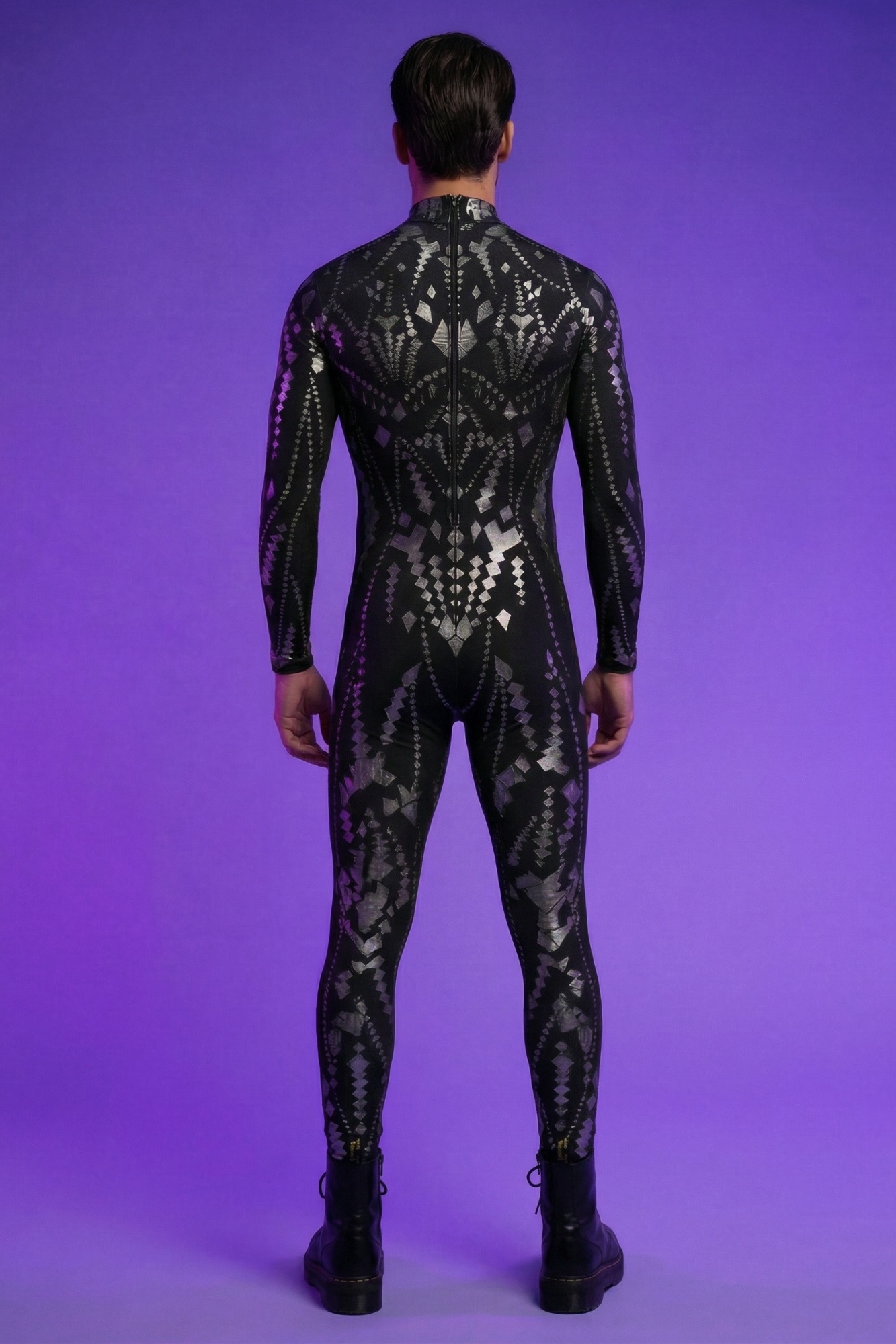 Cosmic Shaman Silver Geometric Bodysuit VV376