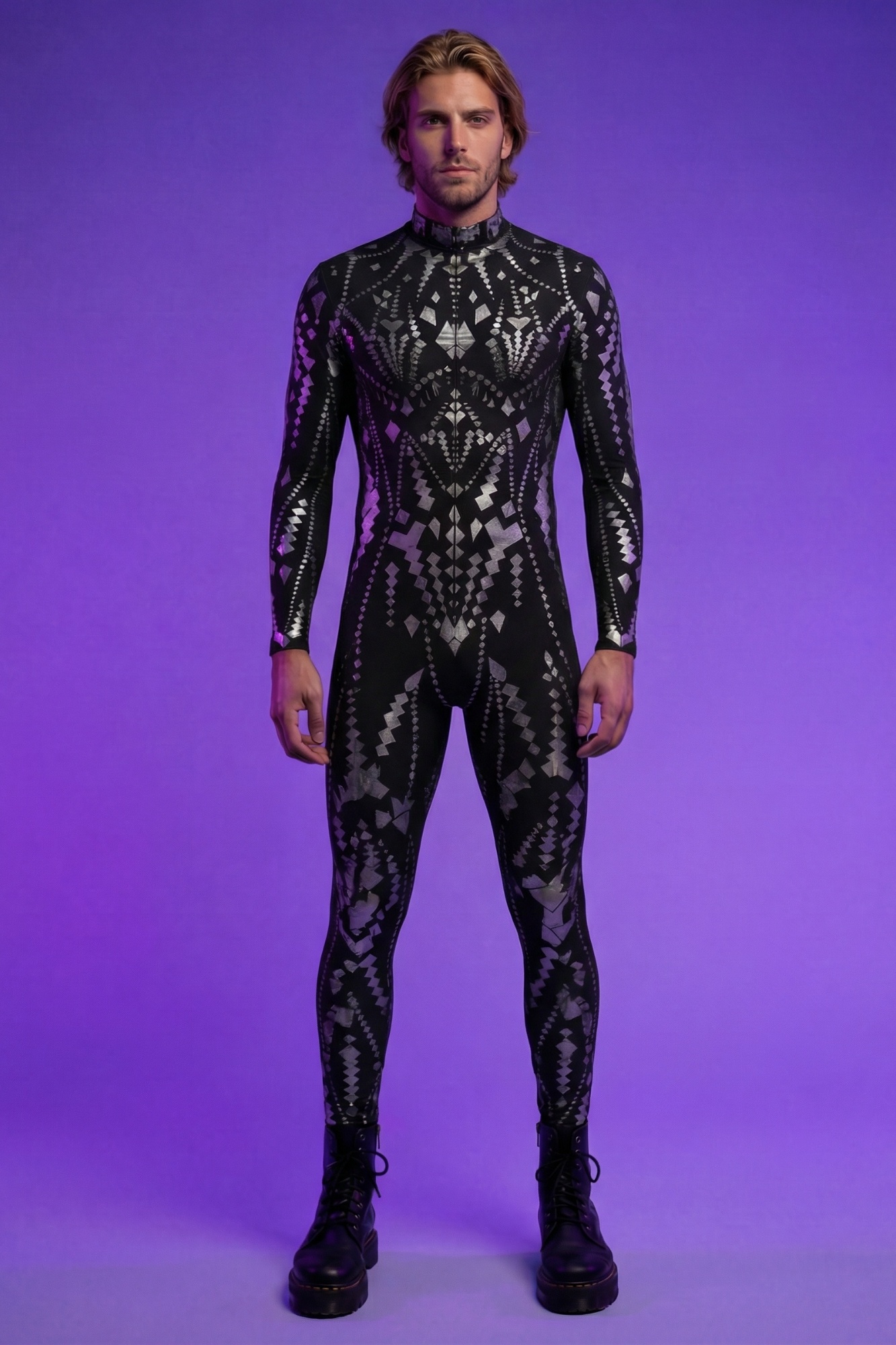 Cosmic Shaman Silver Geometric Bodysuit VV376