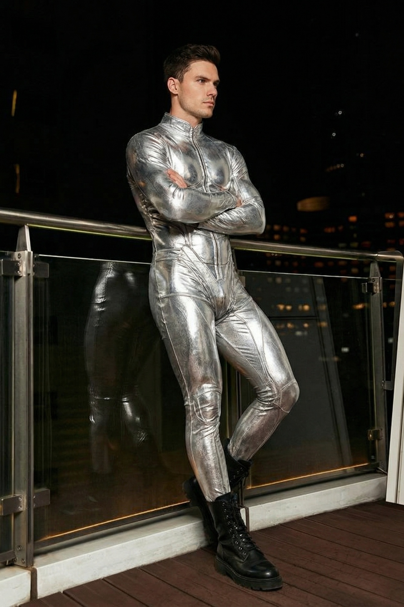 Cyberpunk Silver Metallic Bodysuit VV597