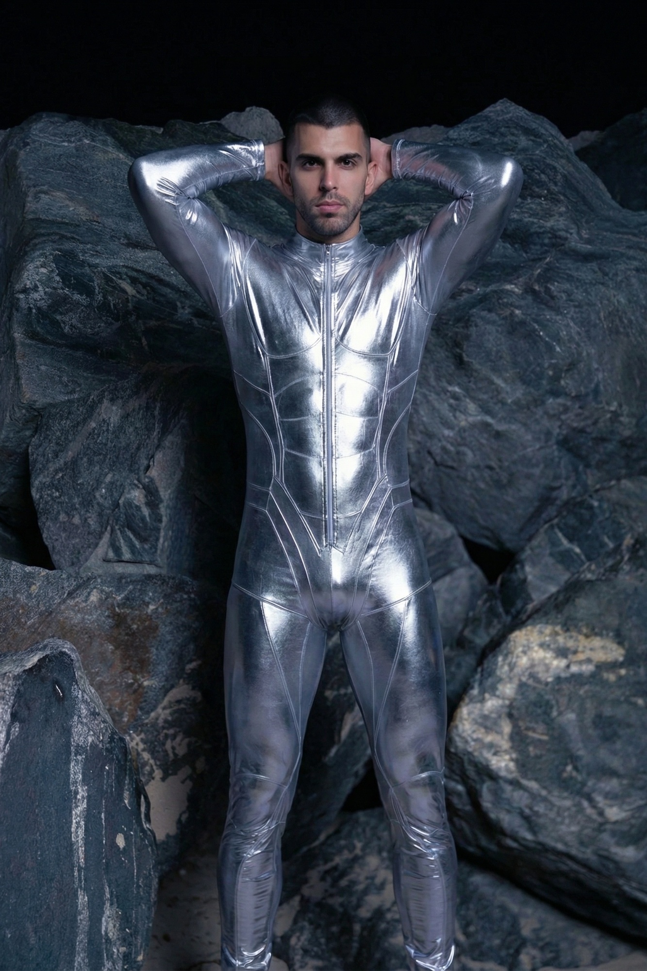 Cyberpunk Silver Metallic Bodysuit VV597