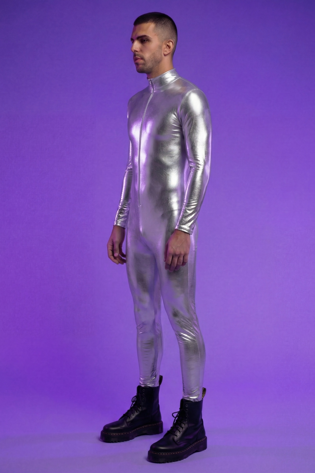 Cyberpunk Silver Metallic Bodysuit VV597