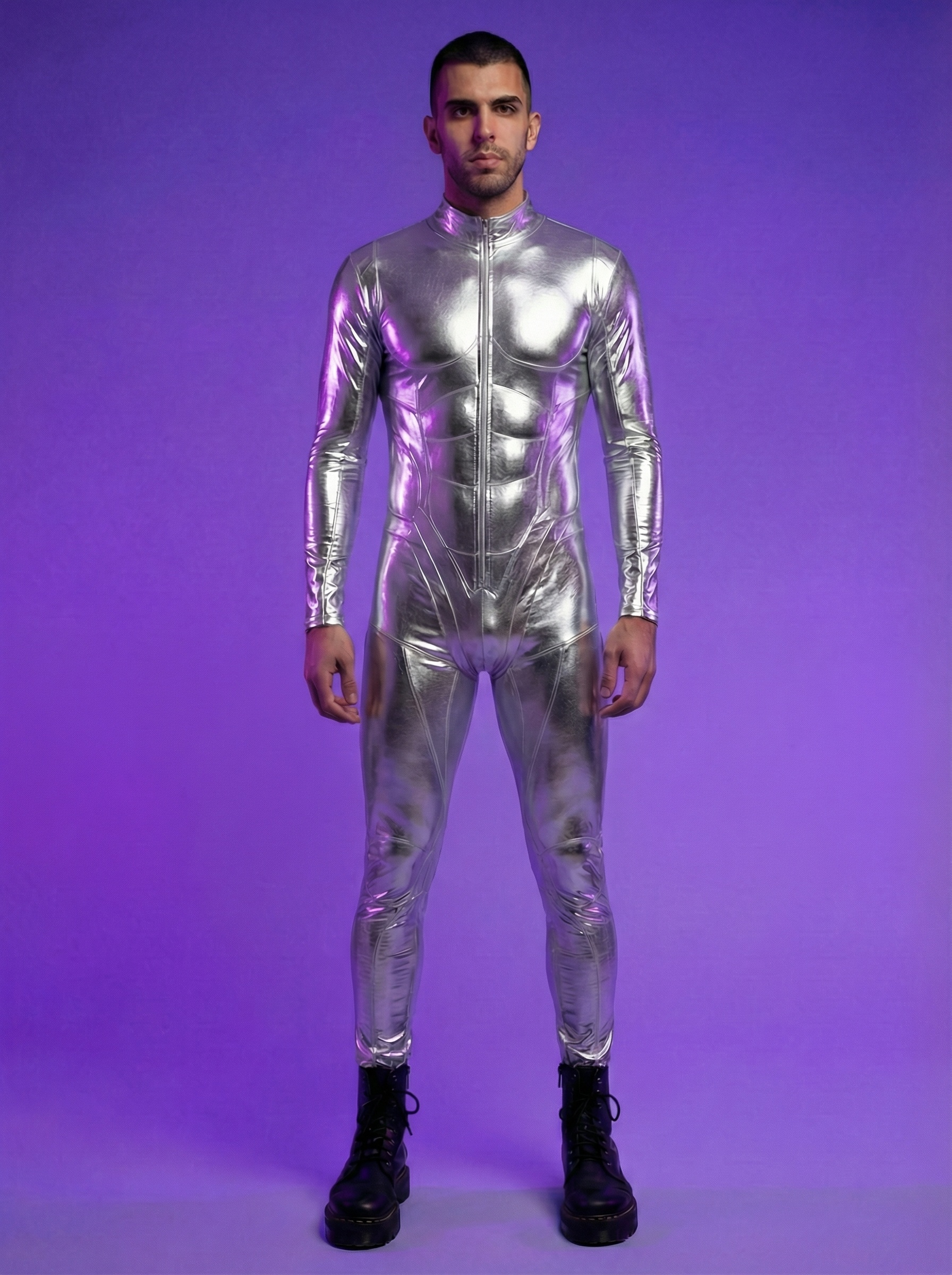 Silver Muscle Bodysuit VV597