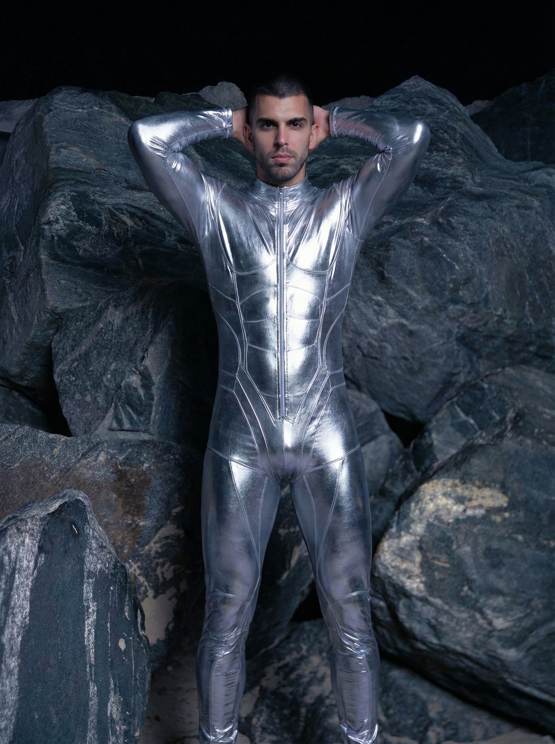 Silver Muscle Bodysuit VV597