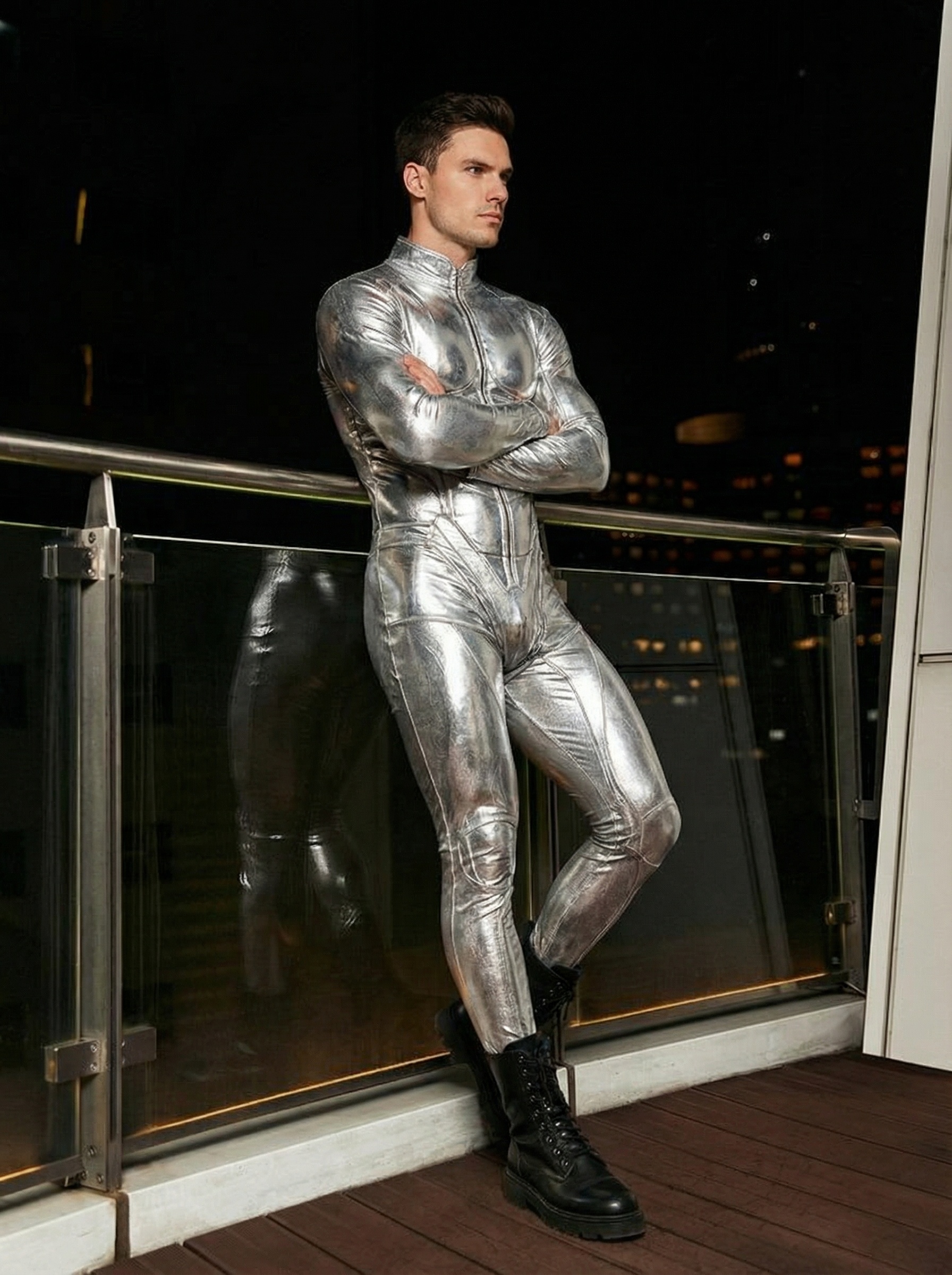 Silver Muscle Bodysuit VV597