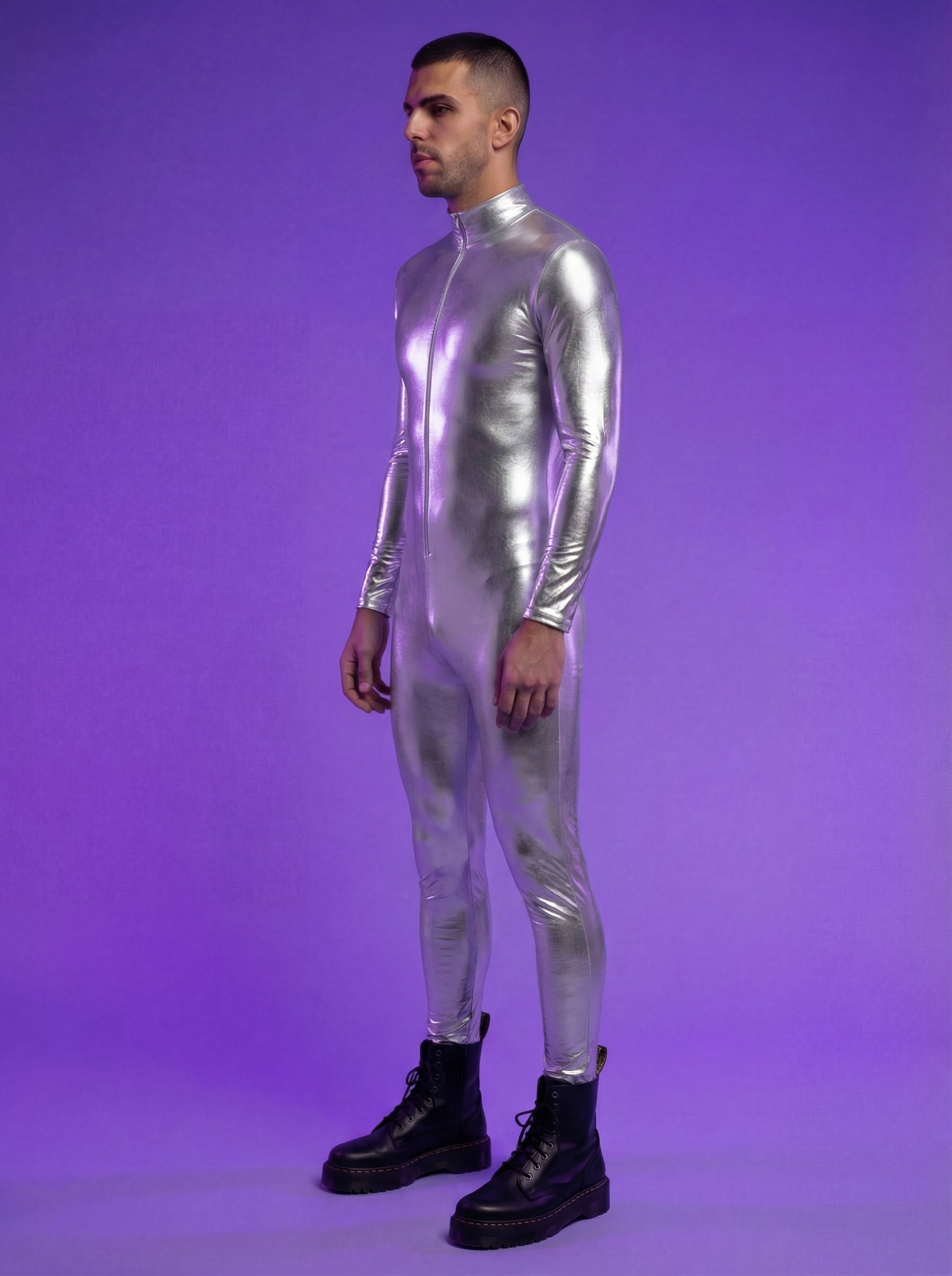 Silver Muscle Bodysuit VV597