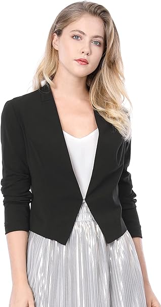 Women's Work Office Suit Collarless Casual Cropped Blazer Jacket