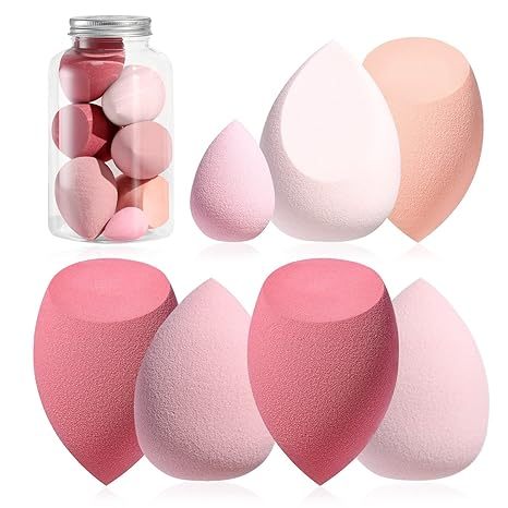 Makeup Sponge Set BS-MALL Blender Sponges 7 Pcs for Liquid, Cream, and Powder, Multi-colored with 1 Mini Makeup Sponge Pink (F-PinkGrey)