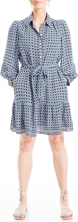 Women's Long Sleeve Collared Short Tiered Dress