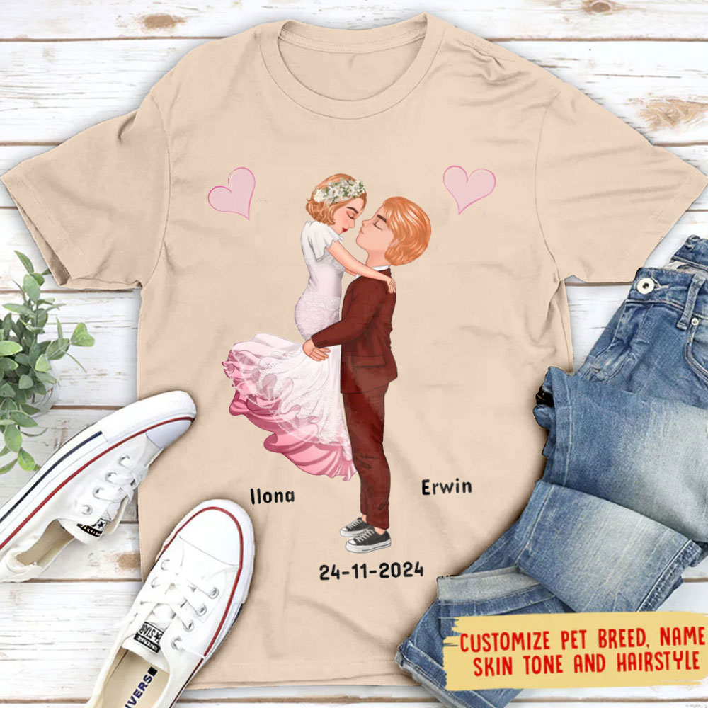 Maßgeschneidertes personalisiertes Paar Kurzarm T-Shirt Valentinstag Jubiläumsgeschenk