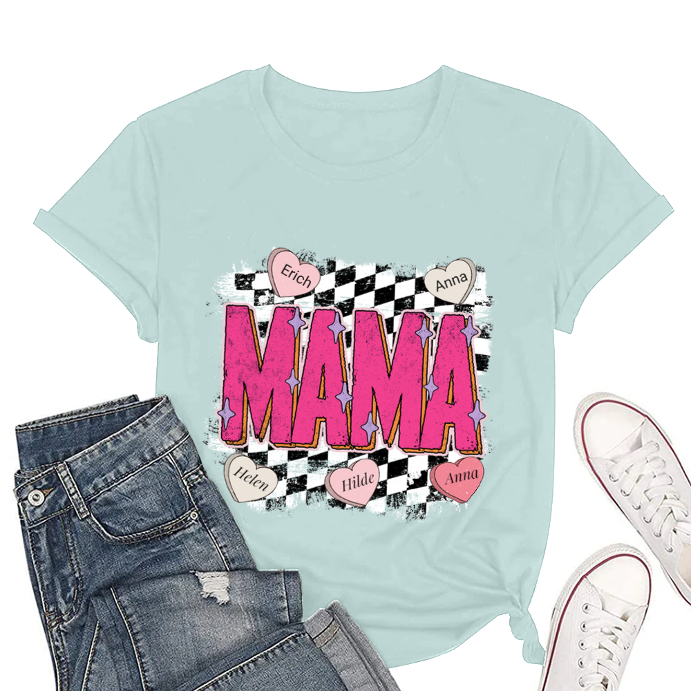 Retro kariertes Nana Oma Enkel personalisiertes weißes T-Shirt Mutter Muttertag