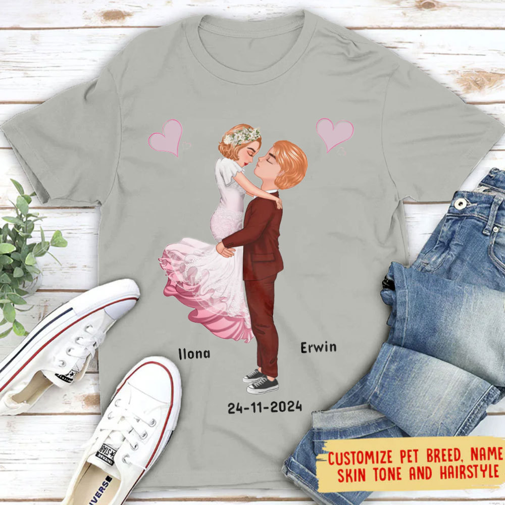 Maßgeschneidertes personalisiertes Paar Kurzarm T-Shirt Valentinstag Jubiläumsgeschenk