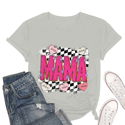 Retro kariertes Nana Oma Enkel personalisiertes weißes T-Shirt Mutter Muttertag